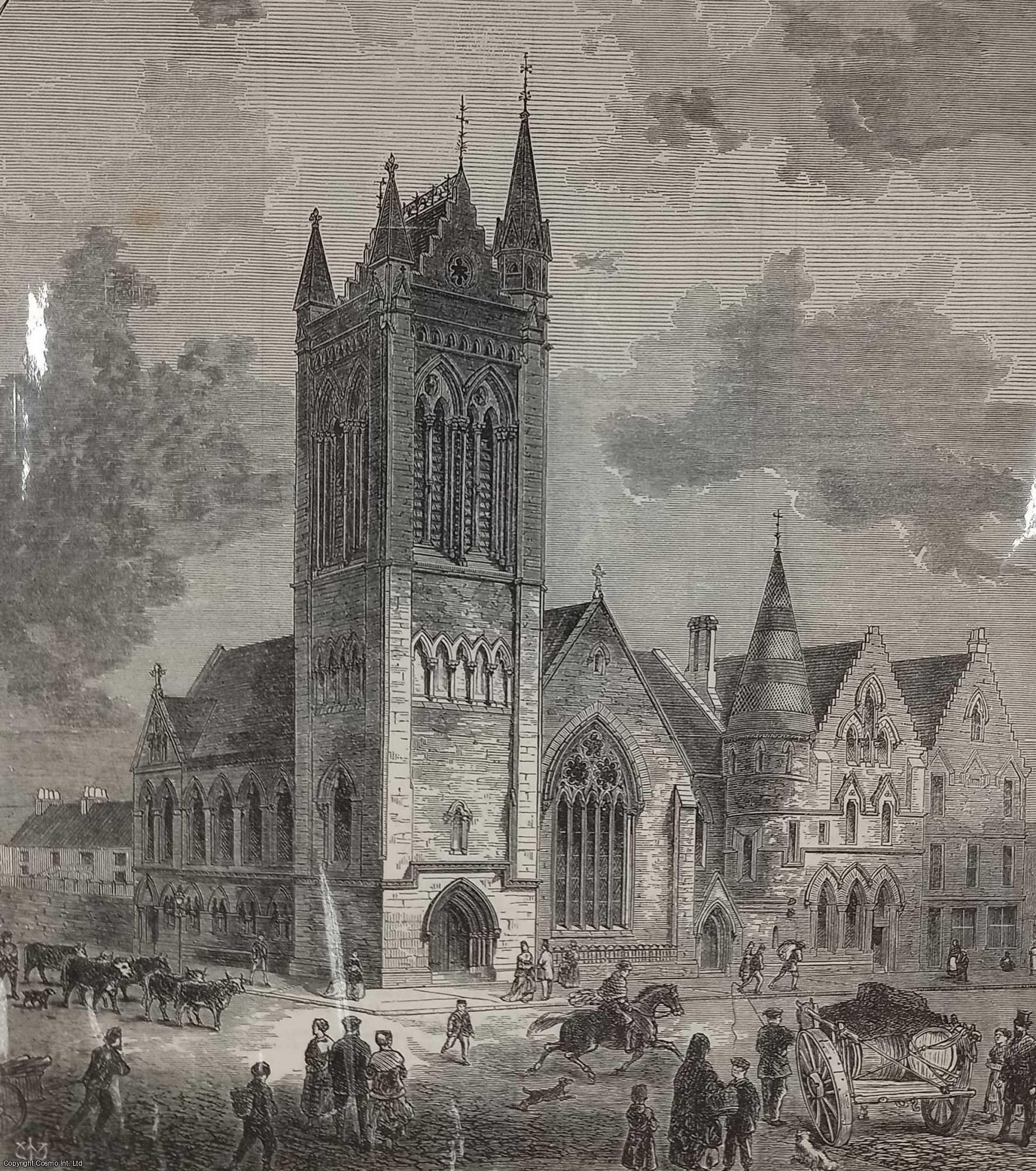 GLASGOW - The New Free Barony Church, Glasgow. An original print with separate short article, from the Illustrated London News, 1869.