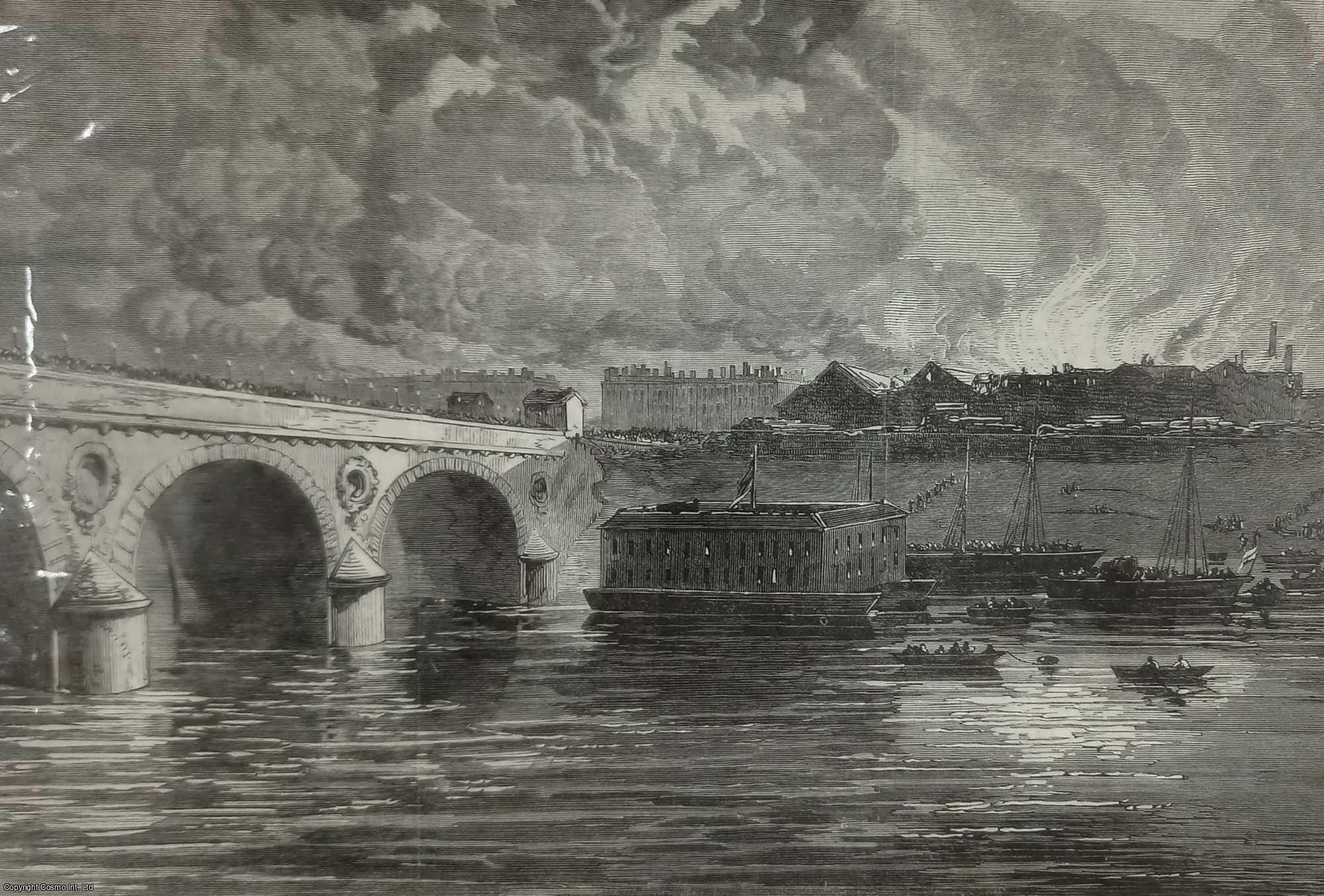 FRANCE - Another Destructive Fire at Bordeaux. An original print from the Illustrated London News, 1869.