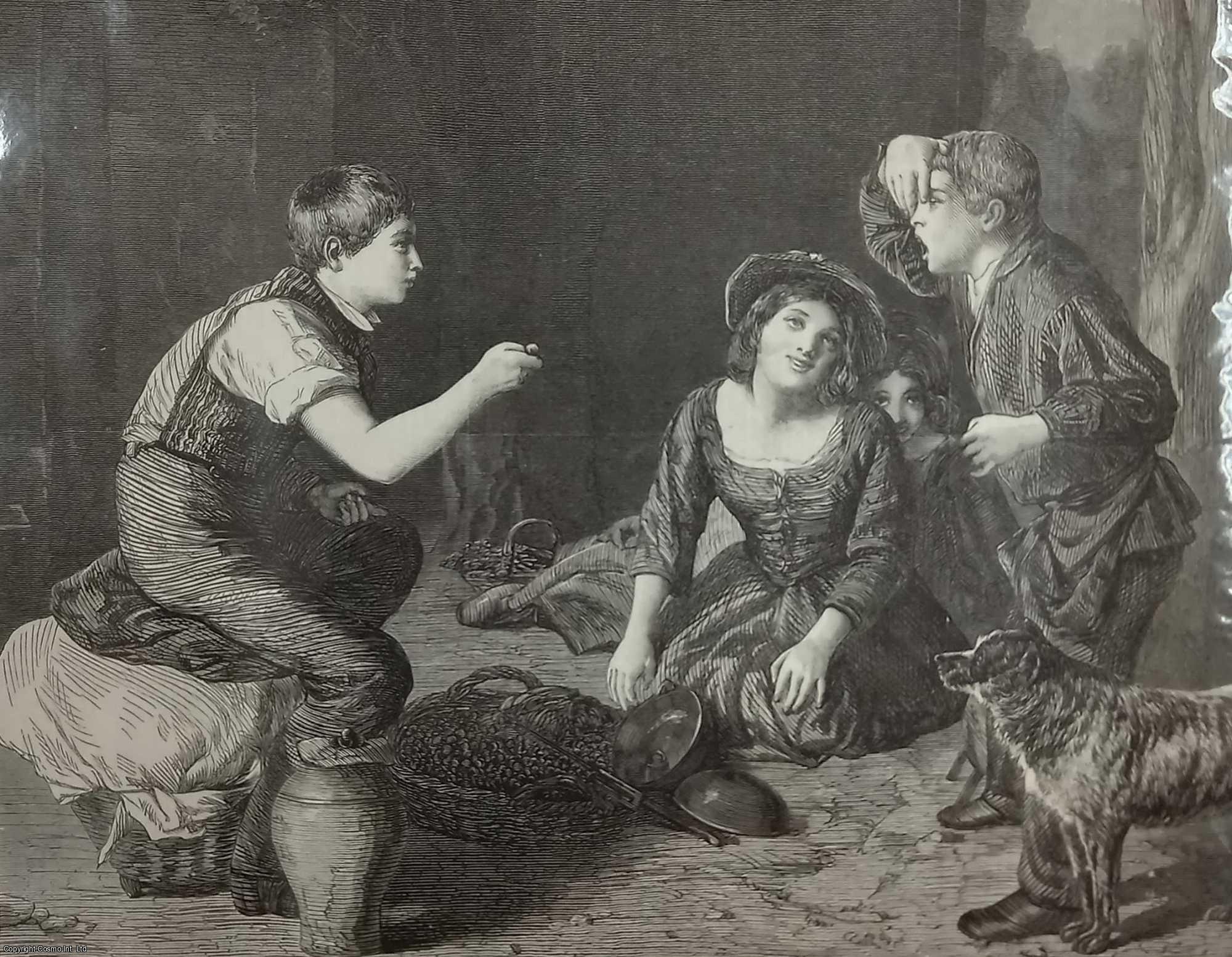 W. THOMAS FROM A PAINTING BY W. MULREADY - The Butt-Shooting a Cherry' by W. Mulready. An original print from the Illustrated London News, 1869.