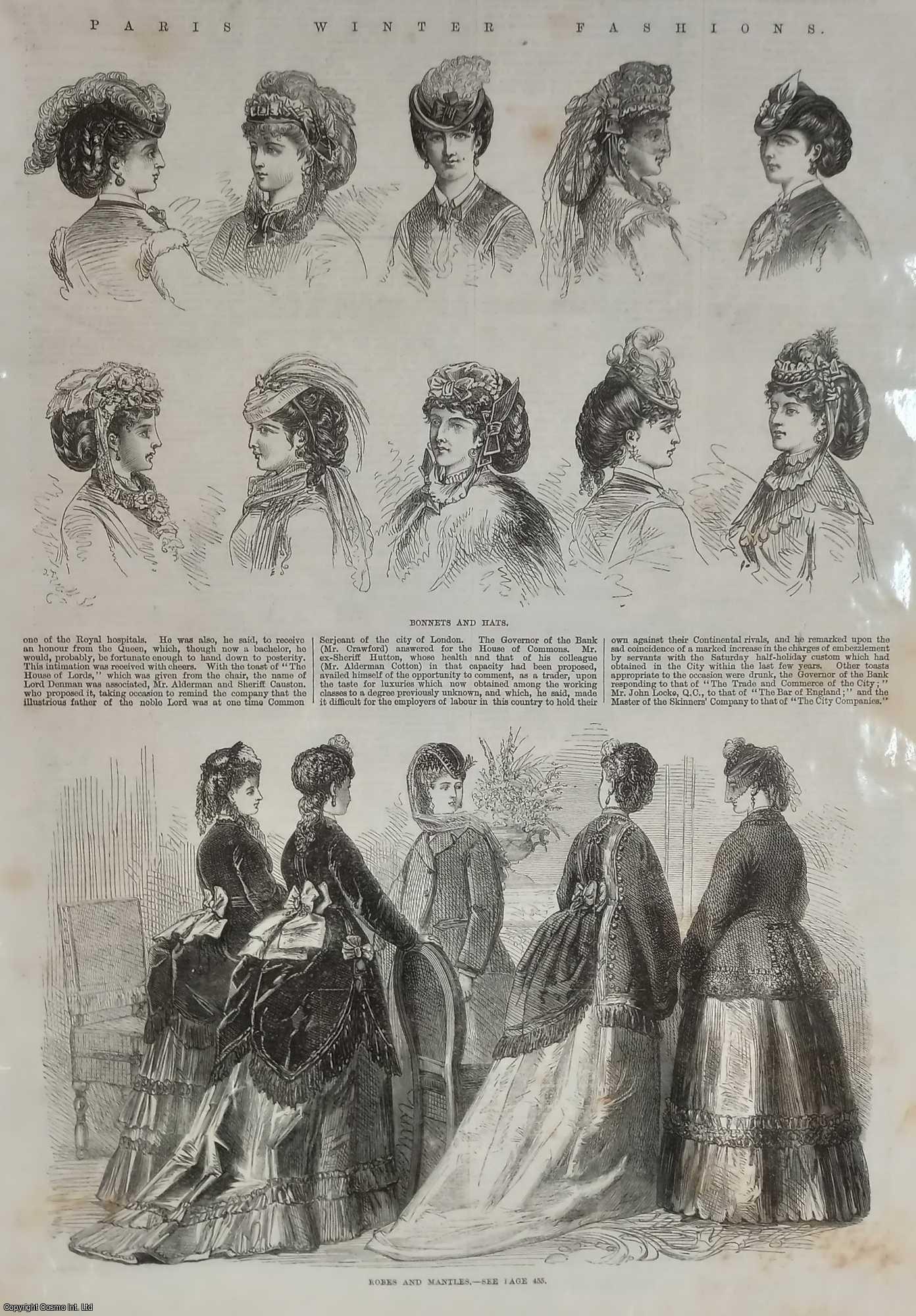 FASHION - Paris Winter Fashions. Two original prints from the Illustrated London News, 1869.