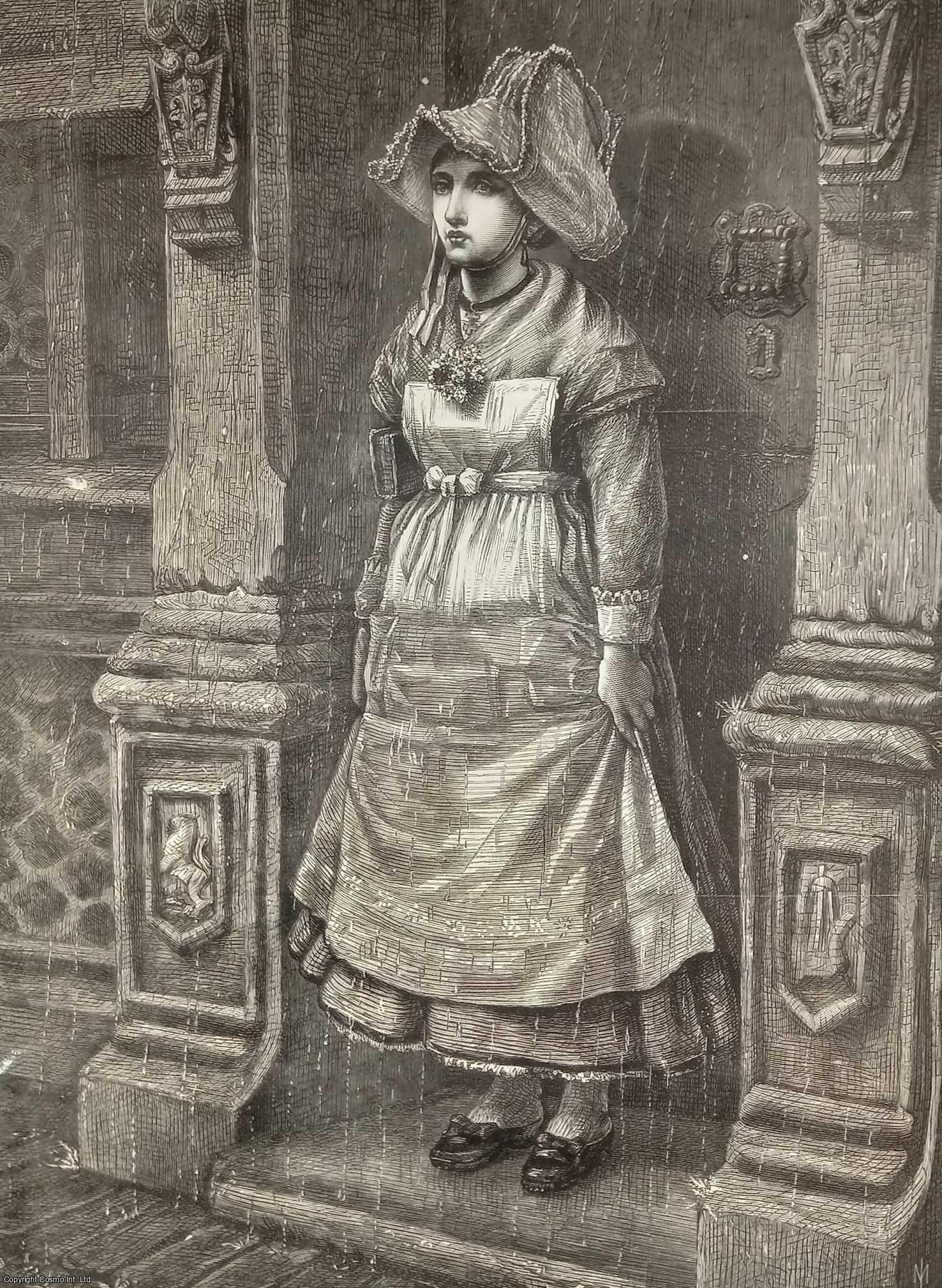 FROM A PAINTING BY G.H. BOUGHTON - A Rainy Sunday in Brittany' by G.H. Boughton. An original print from the Illustrated London News, 1869.