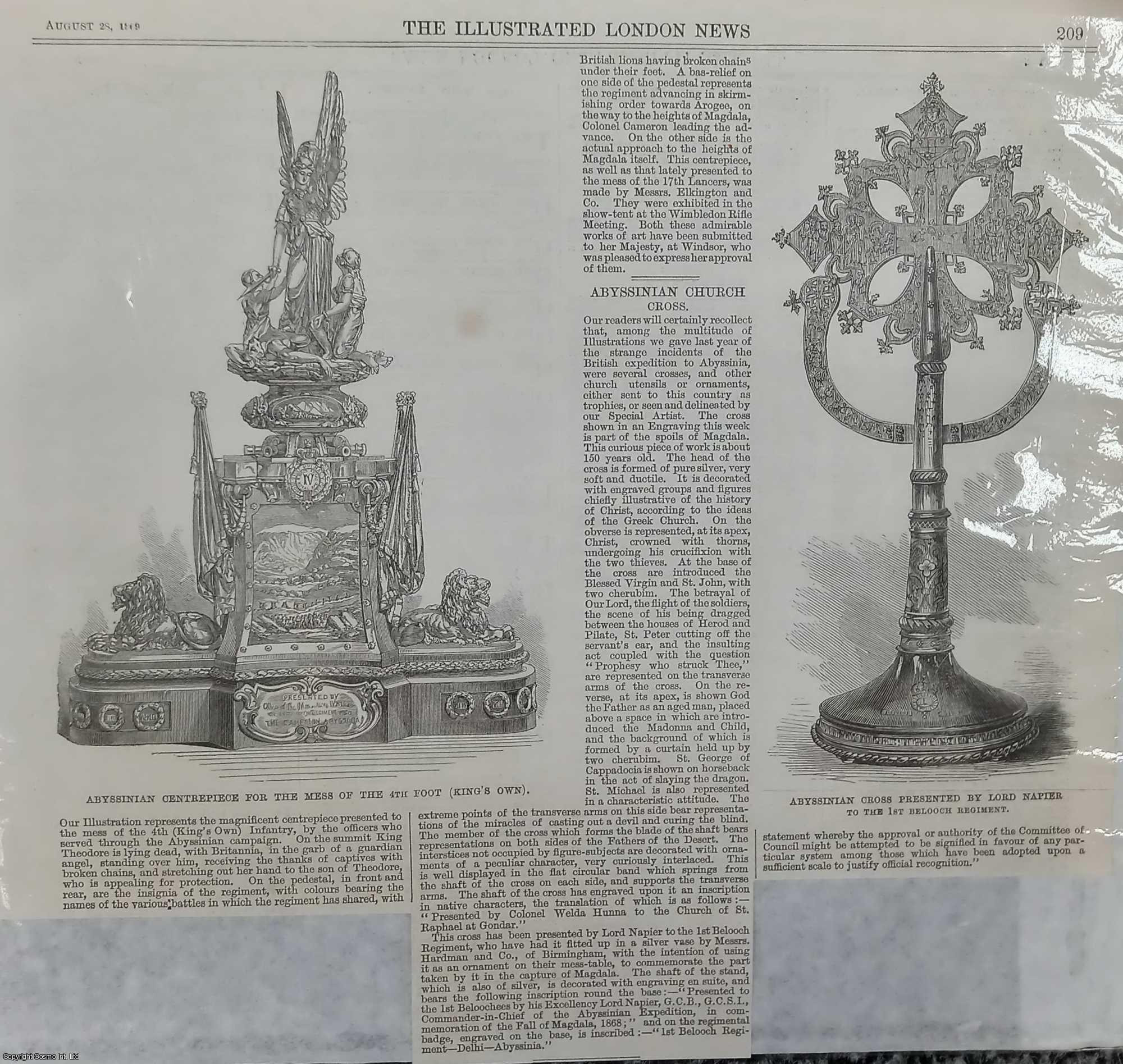 ETHIOPIA - Abyssinian Church Cross, Presented by Lord Napier to the 1st Belooch Regiment. An original print and accompanying article from the Illustrated London News, 1869.
