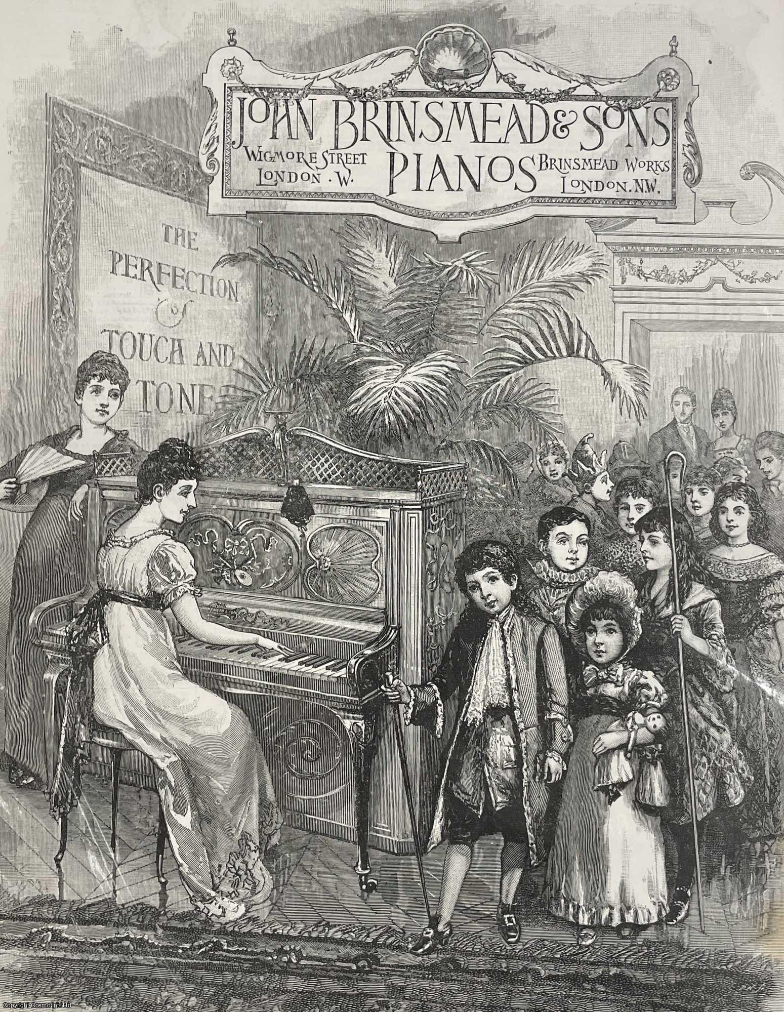 ADVERTISING - The Perfection of Touch and Tone' : Advertisement for John Brinsmead and Sons Pianos, Brinsmead Works and Wigmore Street, London. An original print from the Illustrated London News, 1889.
