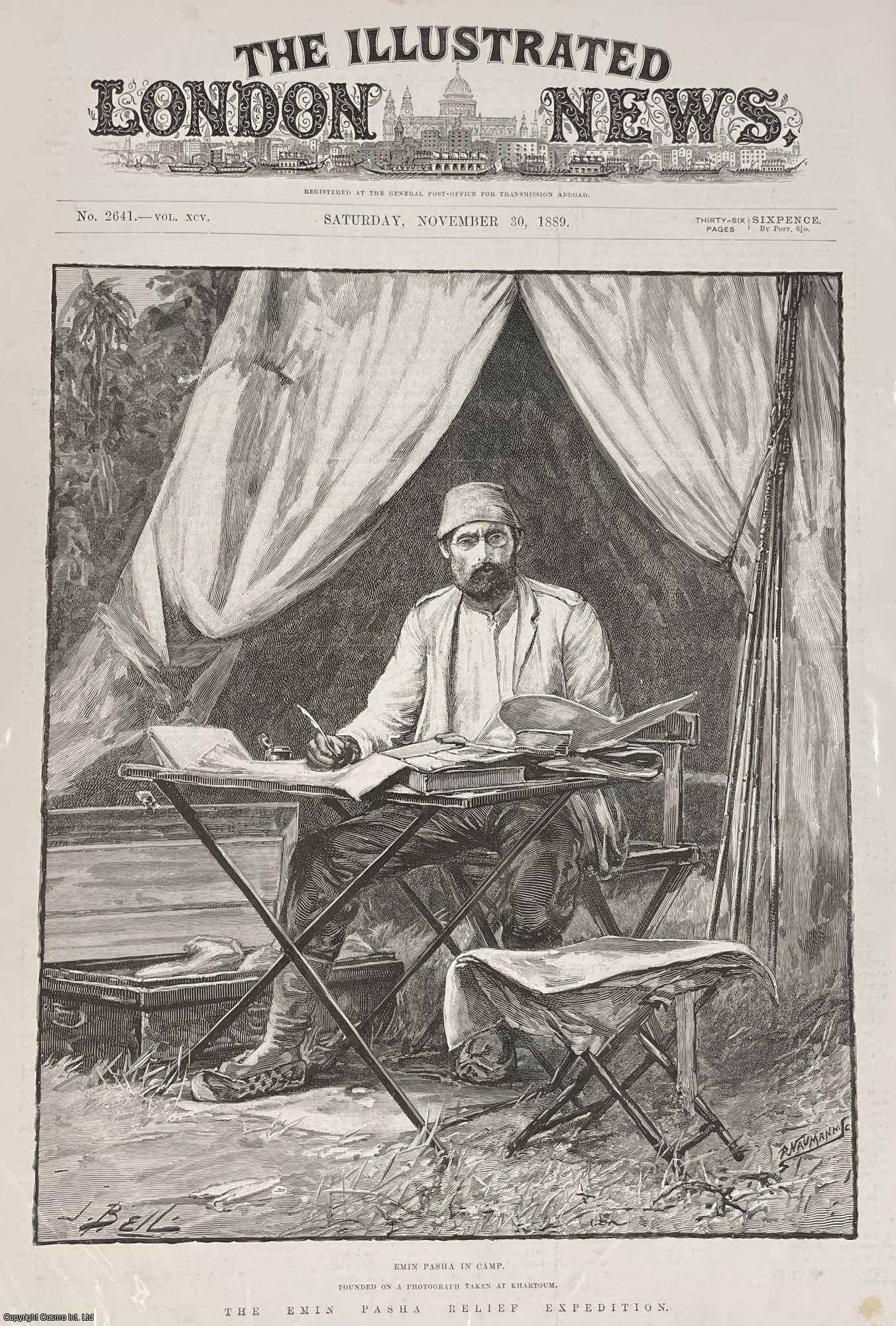 EQUATORIA - The Emin Pasha Relief Expedition: Emin Pasha in Camp. An original print from the Illustrated London News, 1889.