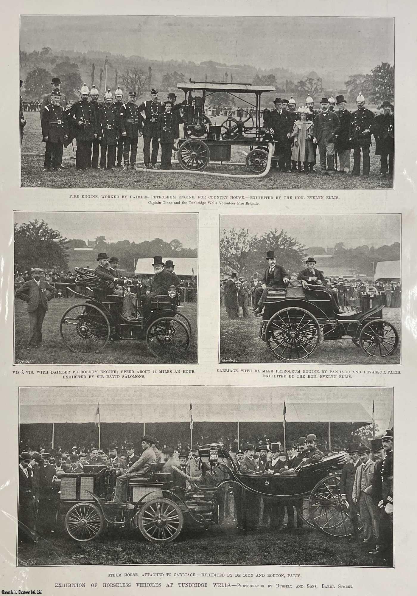 PHOTOGRAPHS BY RUSSELL AND SONS, BAKER STREET - Exhibition of Horseless Vehicles at Tunbridge Wells. An original print from the Illustrated London News, 1895.