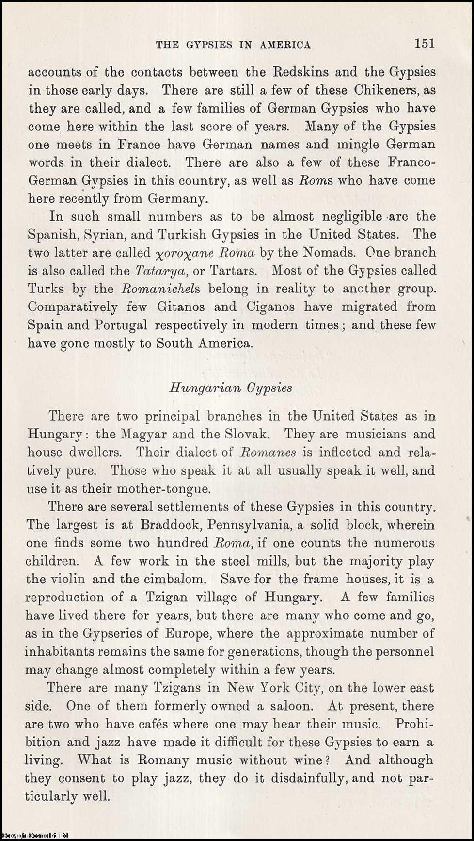 Irving Brown - The Gypsies in America. An uncommon original article from the Journal of the Gypsy Lore Society, 1929.