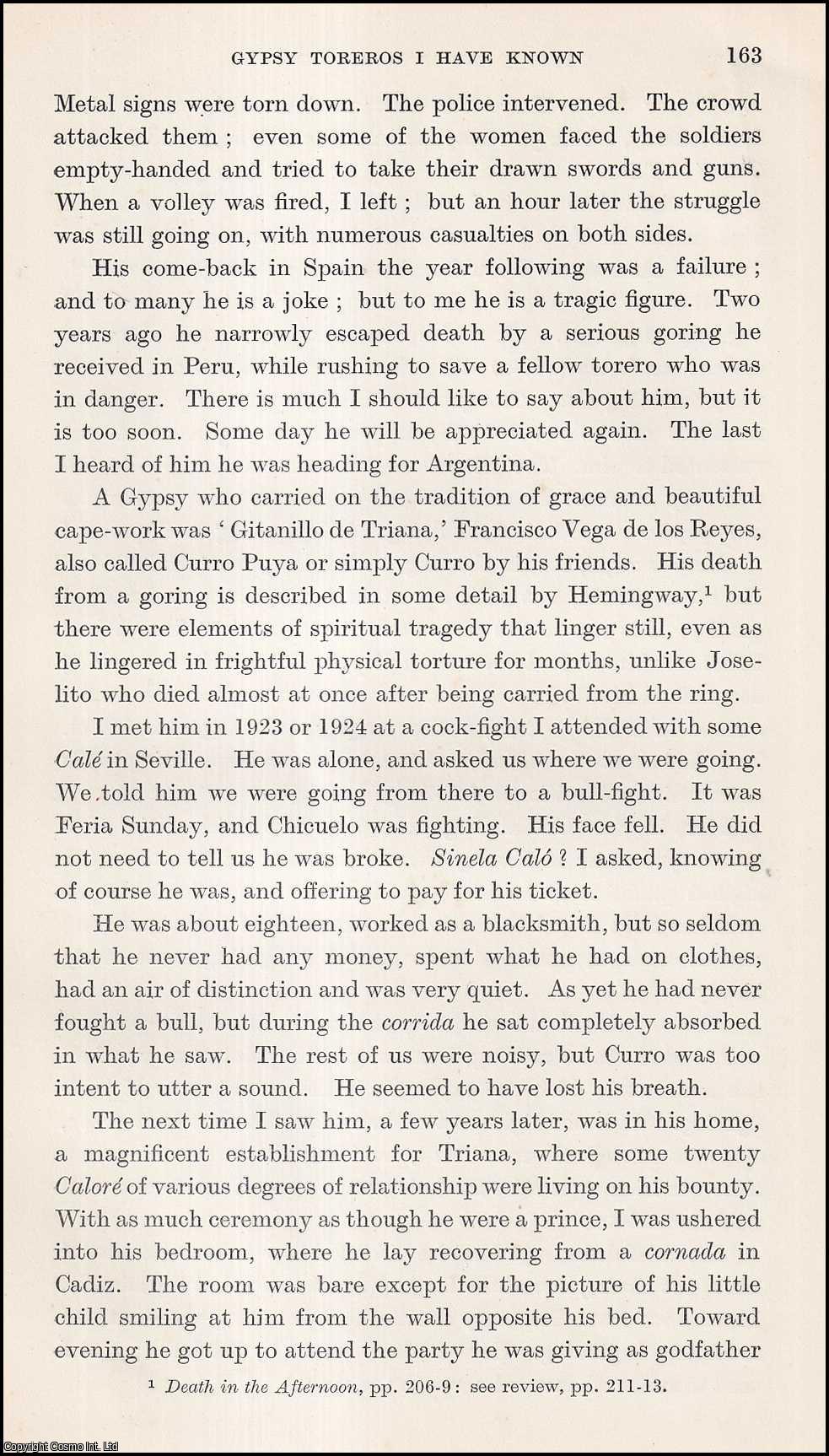 Irving H. Brown - Gypsy Toreros I Have Known. An uncommon original article from the Journal of the Gypsy Lore Society, 1933.