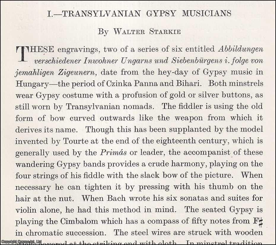 Walter Starkie - Transylvanian Gypsy Musicians. An uncommon original article from the Journal of the Gypsy Lore Society, 1934.