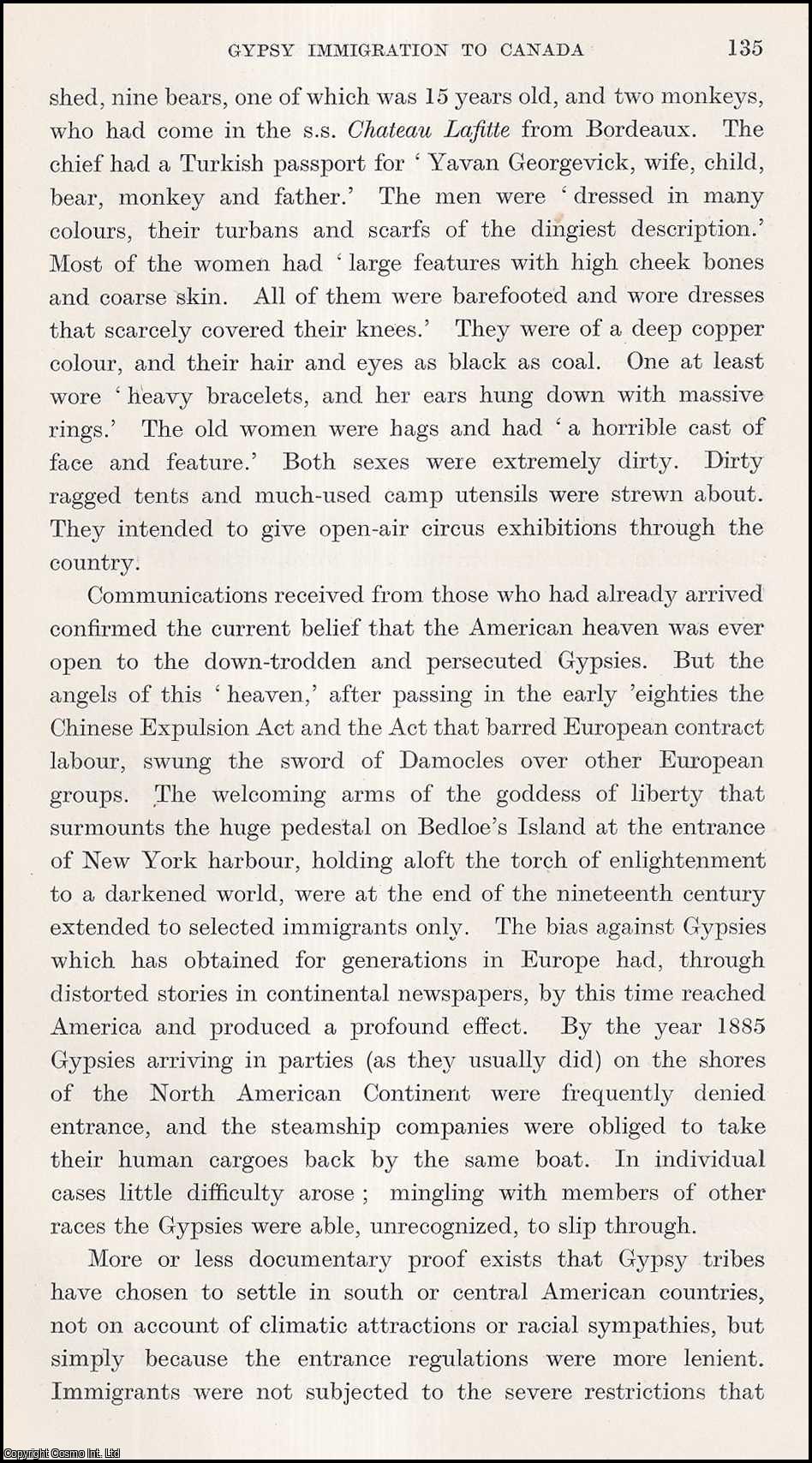 Andrew A. Marchbin - Gypsy Immigration to Canada. An uncommon original article from the Journal of the Gypsy Lore Society, 1934.