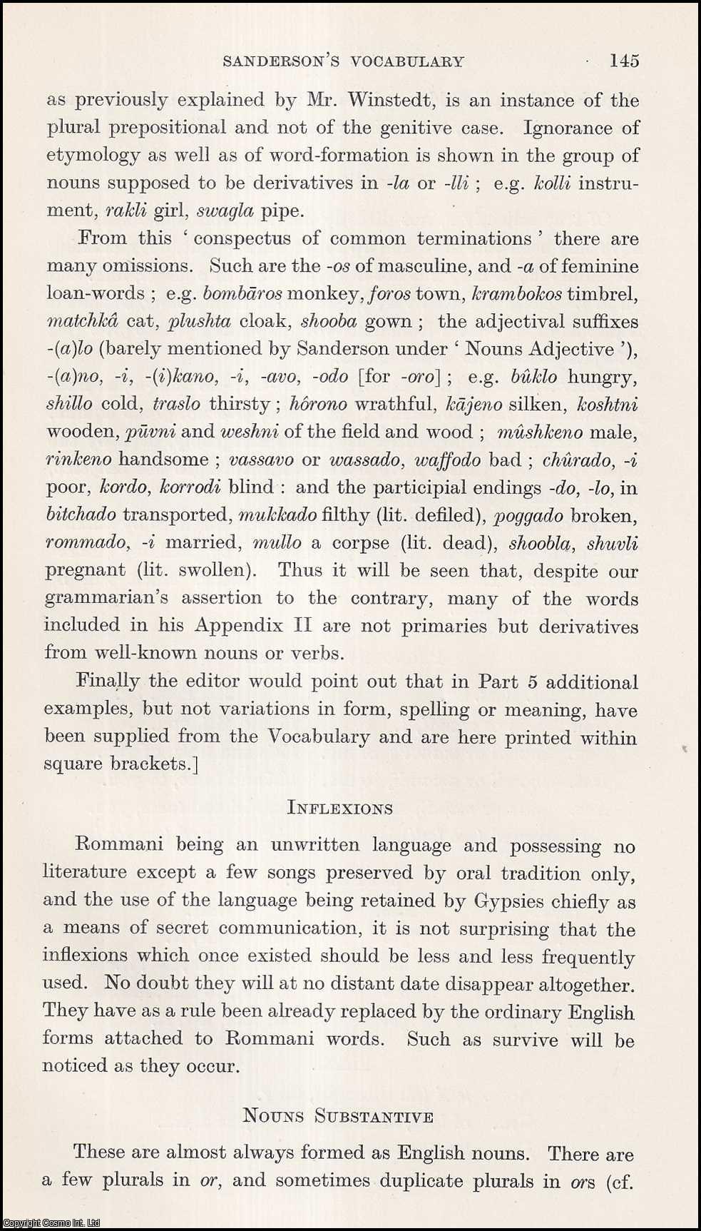 John Griffiths - Sanderson's (part 5) Vocabulary. An uncommon original article from the Journal of the Gypsy Lore Society, 1934.