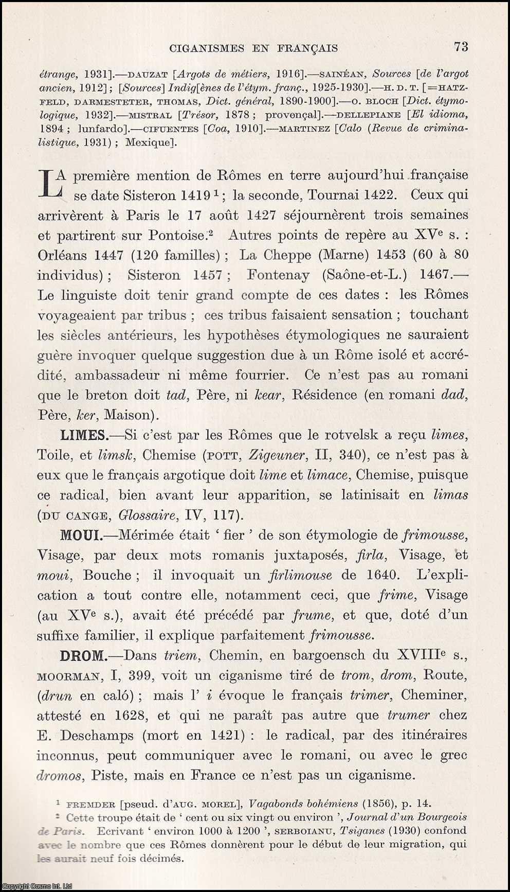 Gaston Esnault - Ciganismes en Francais (part 1) et Gallicismes des Cigains. An uncommon original article from the Journal of the Gypsy Lore Society, 1935.