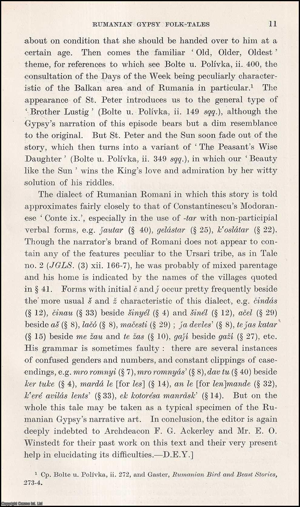 Dr. M. Gaster - The Beauty Like the Sun: Rumanian (part 3) Gypsy Folk-Tales. An uncommon original article from the Journal of the Gypsy Lore Society, 1936.