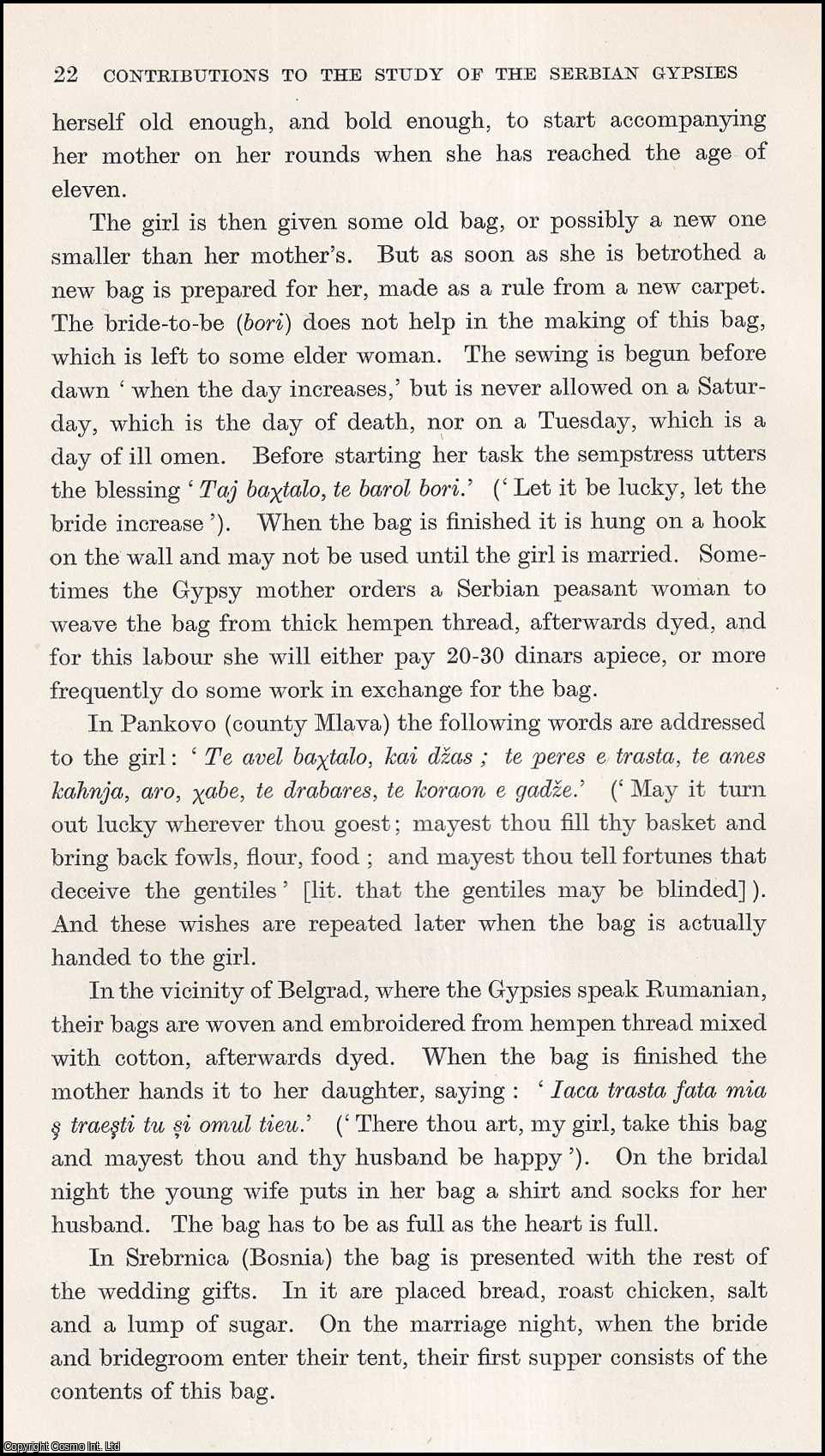 Alexander Petrovic - The Begging Bag; Contributions (part 5) to the Studies of Serbian Gypsies. An uncommon original article from the Journal of the Gypsy Lore Society, 1935.