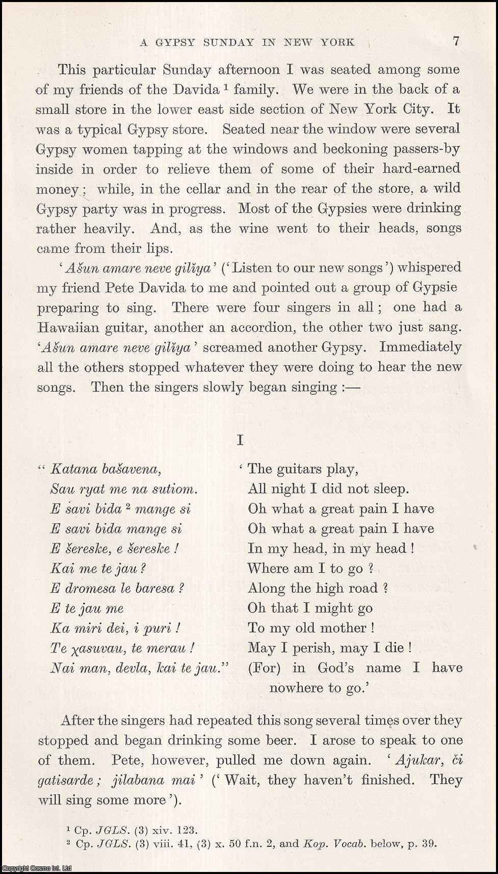 George B. Oujevolk - A Gypsy Sunday in New York. An uncommon original article from the Journal of the Gypsy Lore Society, 1937.
