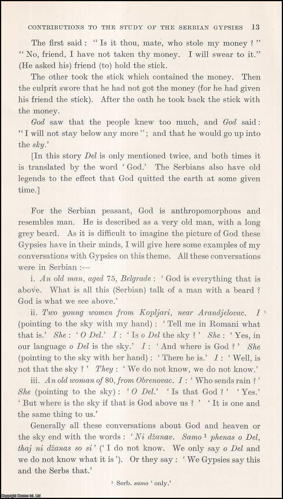 Alexander Petrovic - Religion and Superstition; Contributions (part 9) to the Studies of Serbian Gypsies. An uncommon original article from the Journal of the Gypsy Lore Society, 1937.