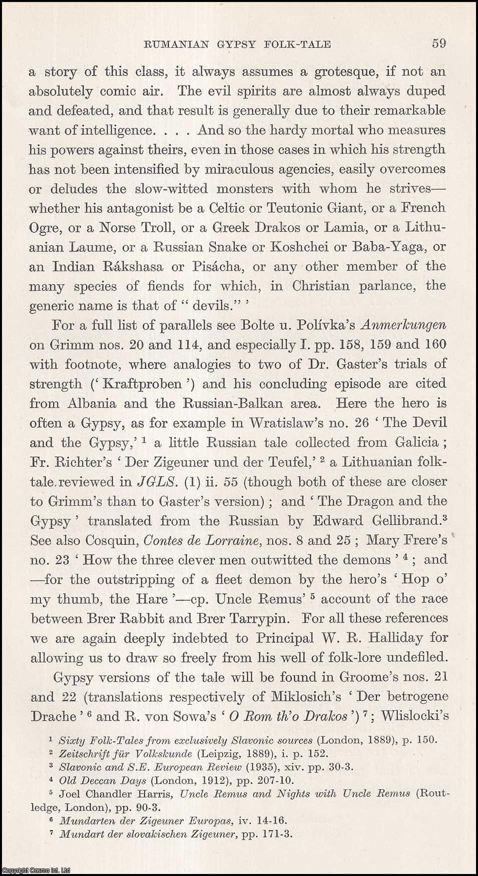 Dr. M. Gaster - The Gypsy and the Devil: Rumanian (part 5) Gypsy Folk-Tales. An uncommon original article from the Journal of the Gypsy Lore Society, Jublilee Number, 1938.
