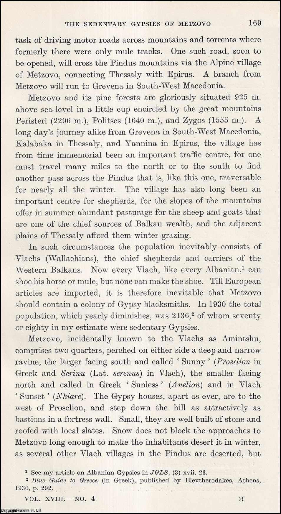 Margaret Hasluck - The Sedentary Gypsies of Metzovo. An uncommon original article from the Journal of the Gypsy Lore Society, 1939.