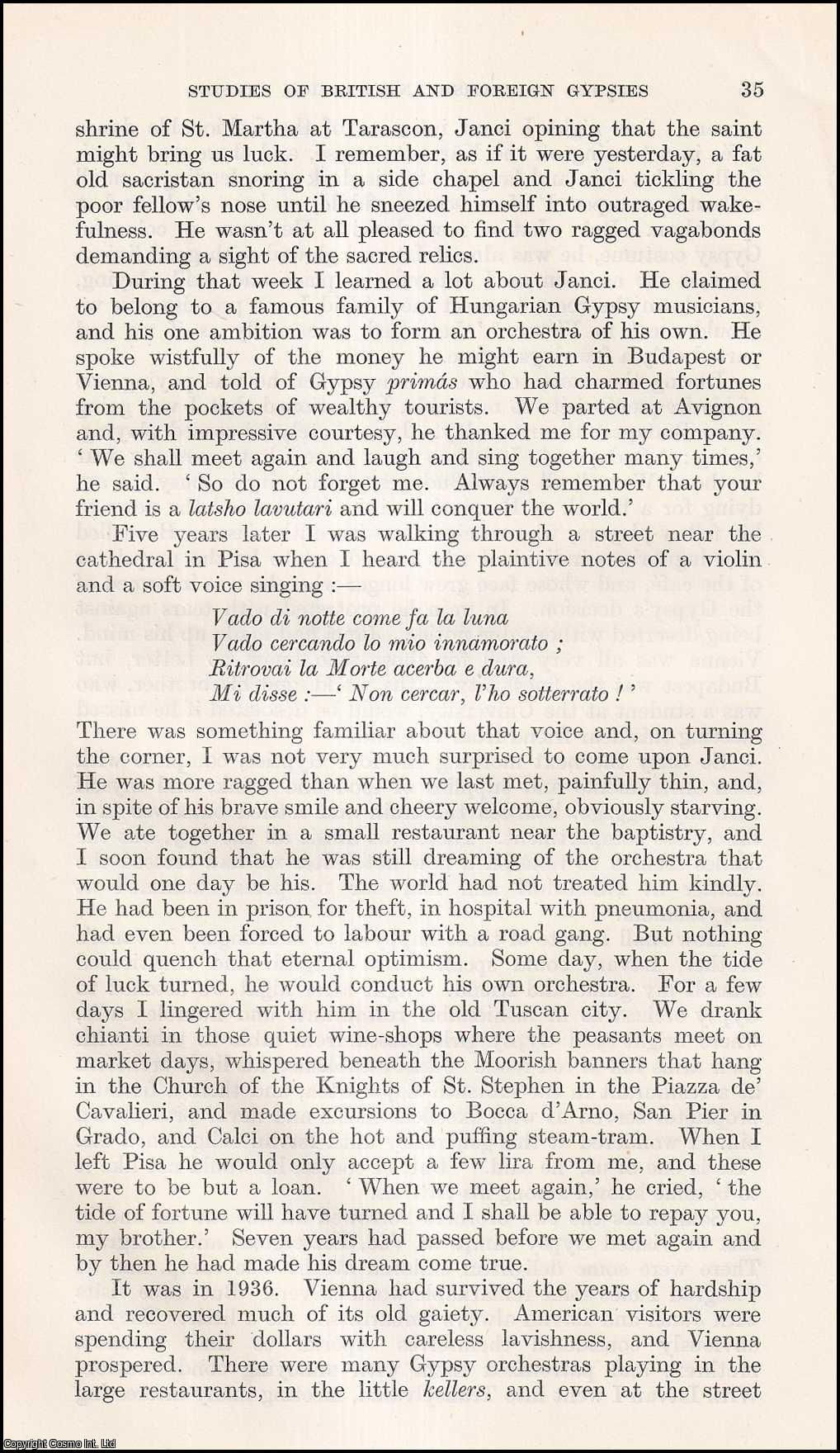 Frederick Cowles - Pekar Janci, a Hungarian Gypsy Fiddler: Character Studies of British and Foreign Gypsies. An uncommon original article from the Journal of the Gypsy Lore Society, 1943.