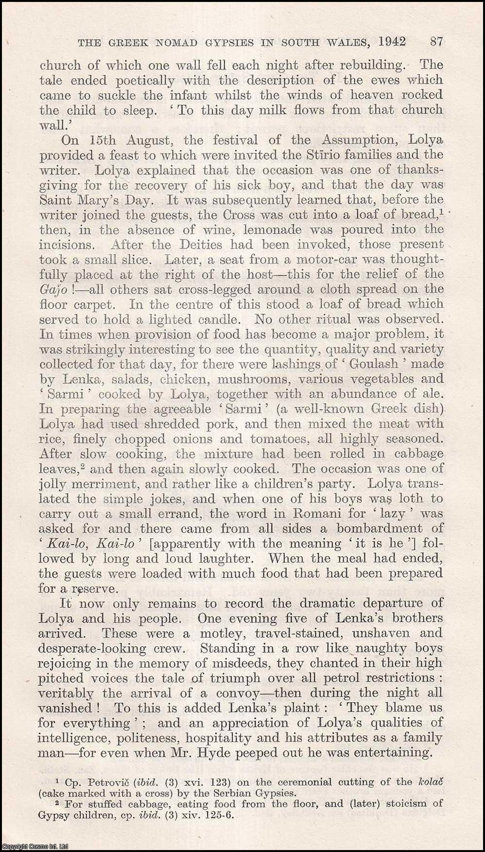 John Myers - The 'Greek' Nomad Gypsies in South Wales, during August 1942. An uncommon original article from the Journal of the Gypsy Lore Society, 1943.