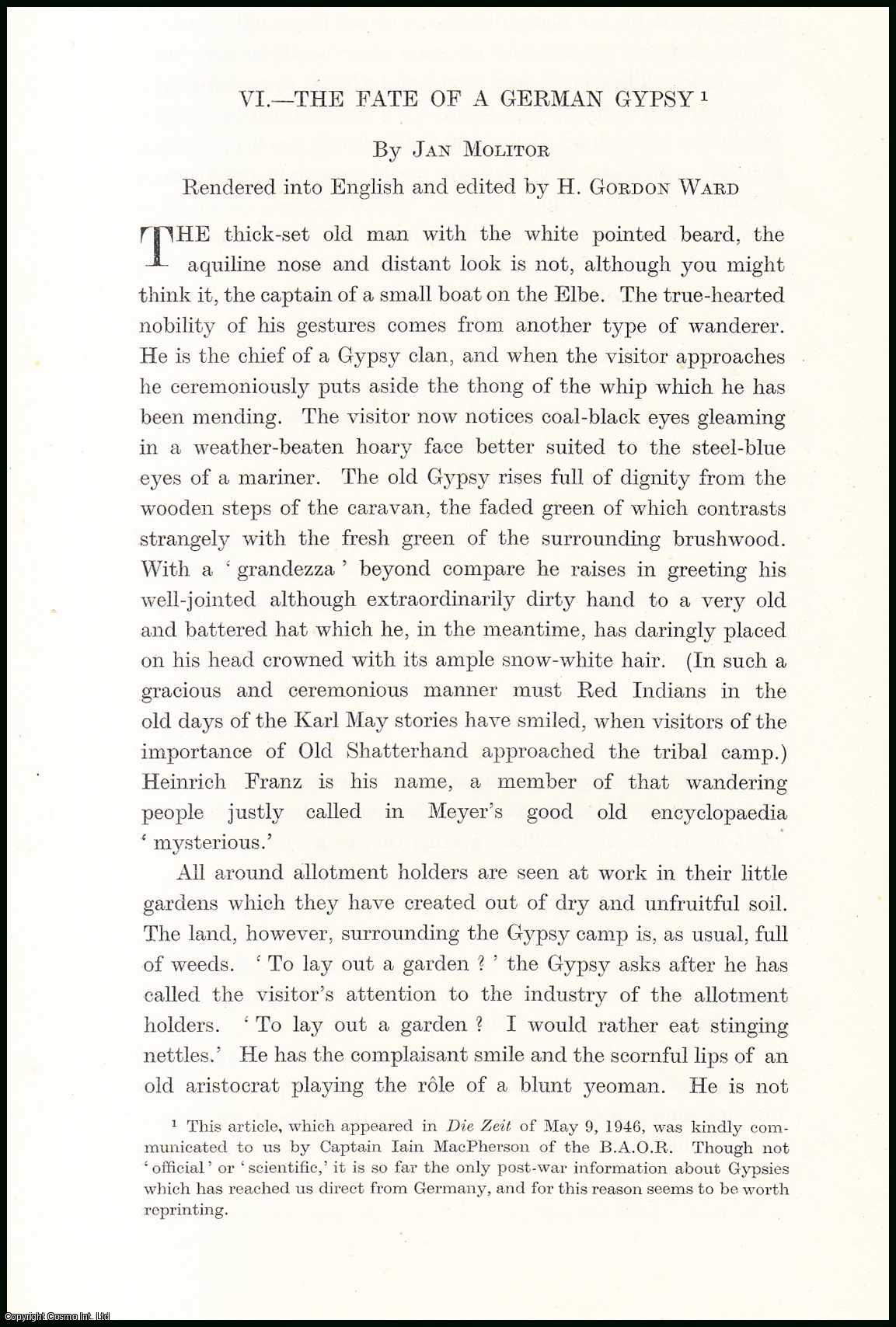 Jan Molitor - The Fate of a German Gypsy. An uncommon original article from the Journal of the Gypsy Lore Society, 1947.