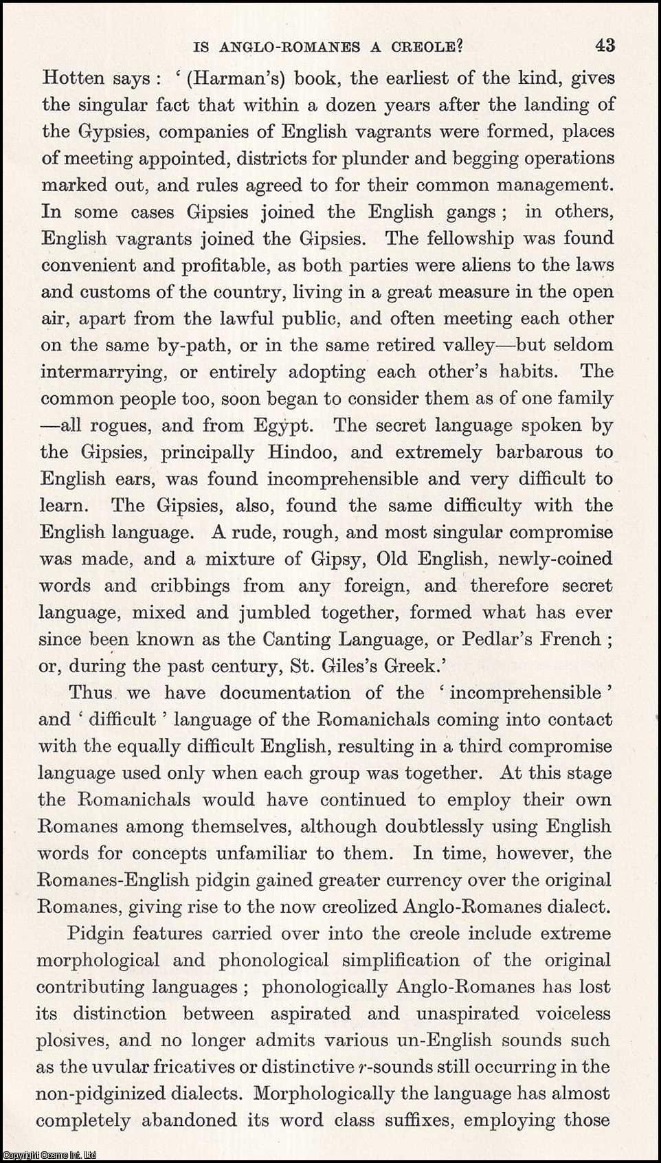 Ian F. Hancock - Is Anglo-Romanes a Creole? An uncommon original article from the Journal of the Gypsy Lore Society, 1970.