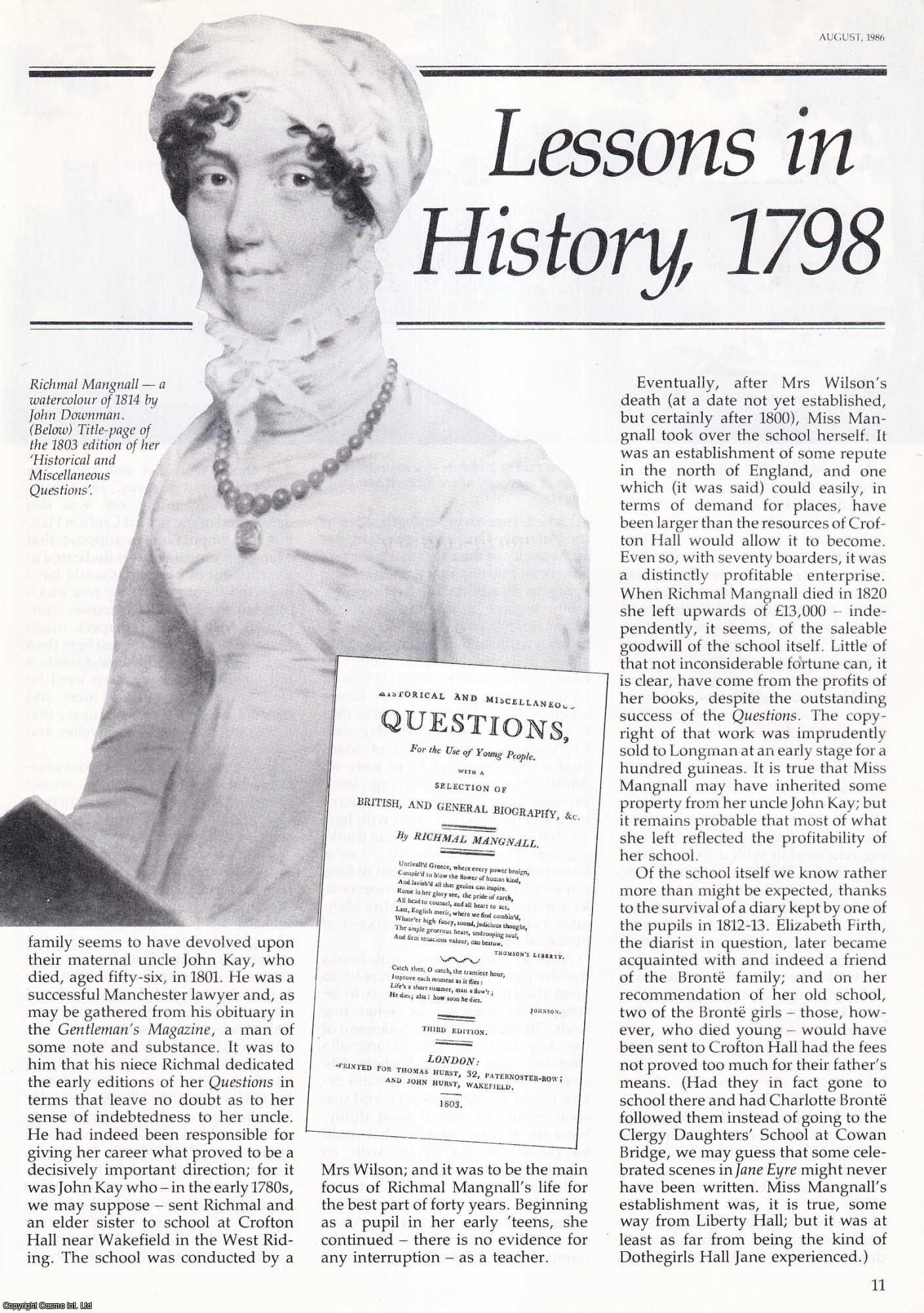 J.H. Burns - Clio as a Governess: Lessons in History, 1798. An original article from History Today, 1986.