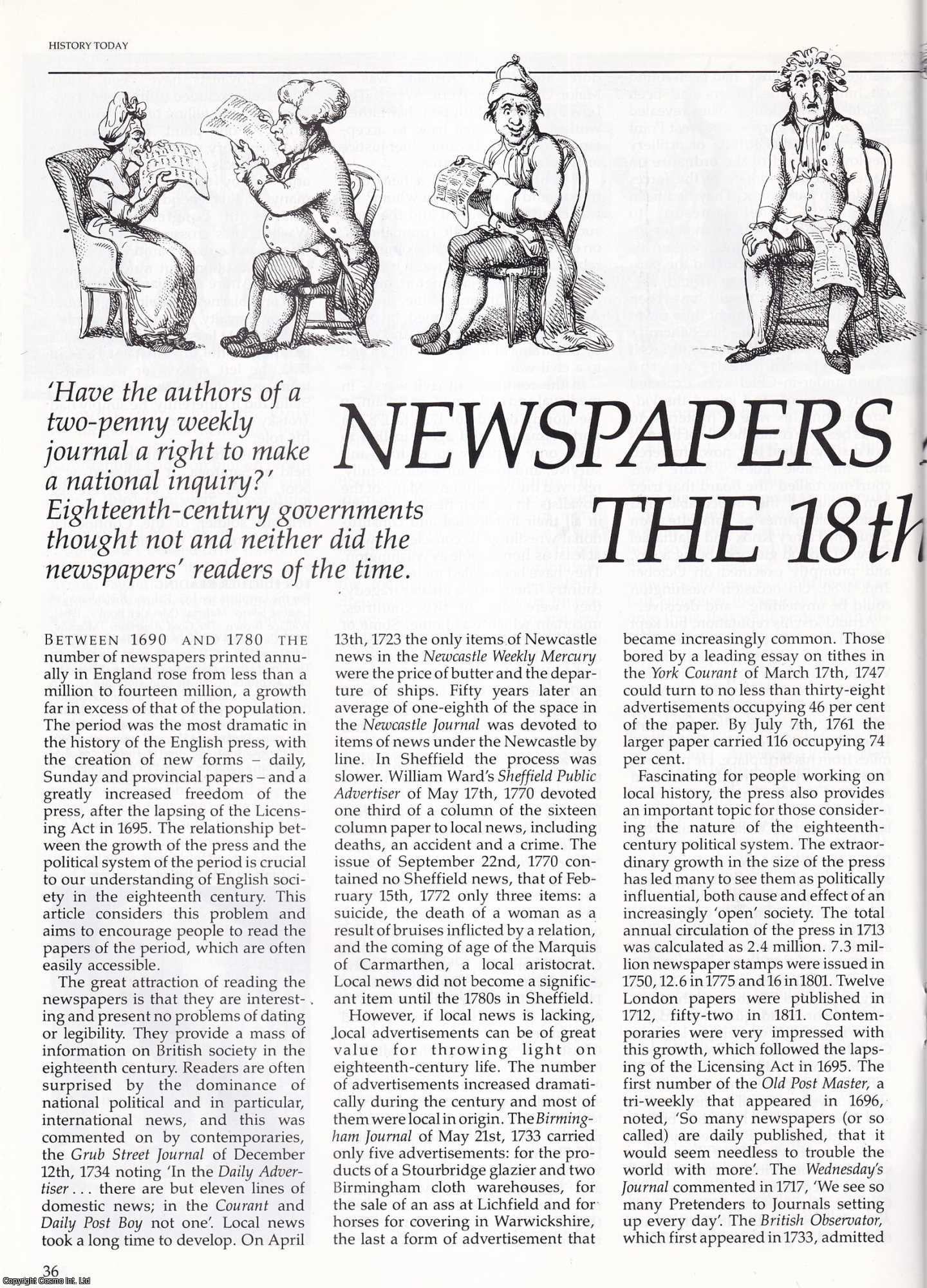 Jeremy Black - Newspapers and Politics in the Eighteenth Century. An original article from History Today, 1986.