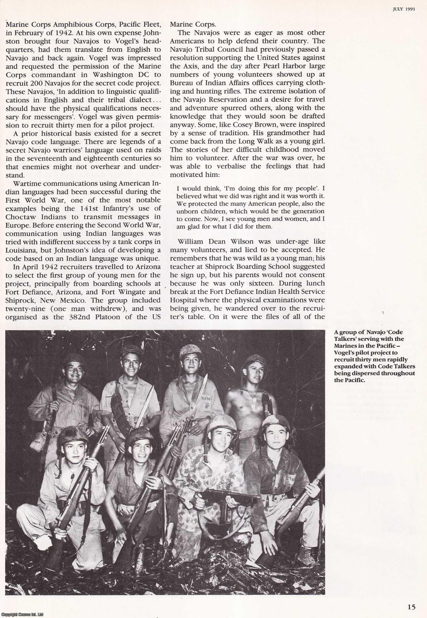 Lynn Escue - Coded Contribution: Navajo Talkers and the Pacific War. An original article from History Today, 1991.