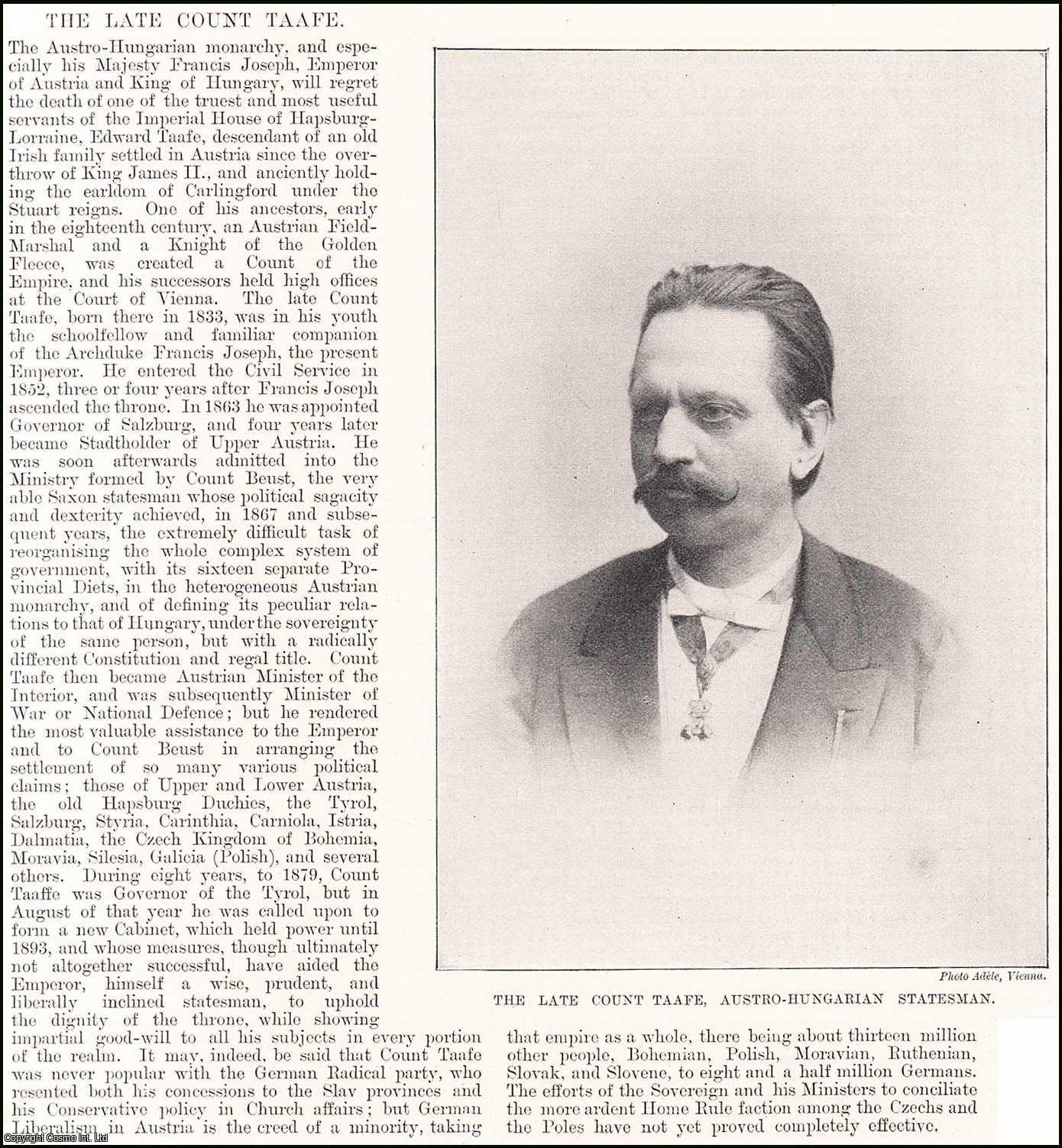AUSTRIA-HUNGARY EMPIRE - The Late Count Taafe: Austro-Hungarian Statesman. An original print from the Illustrated London News, 1895.