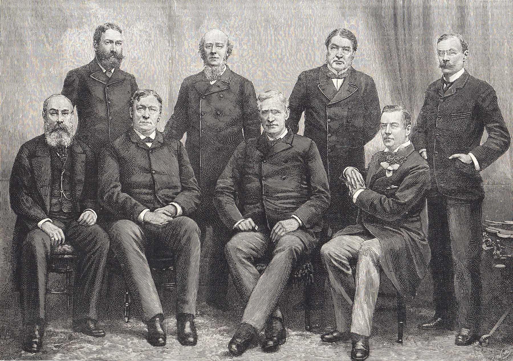 POLITICS - The Washington Fishery Conference; Portraits of the Plenipotentiaries on each Side. An original print from the Illustrated London News, 1888.