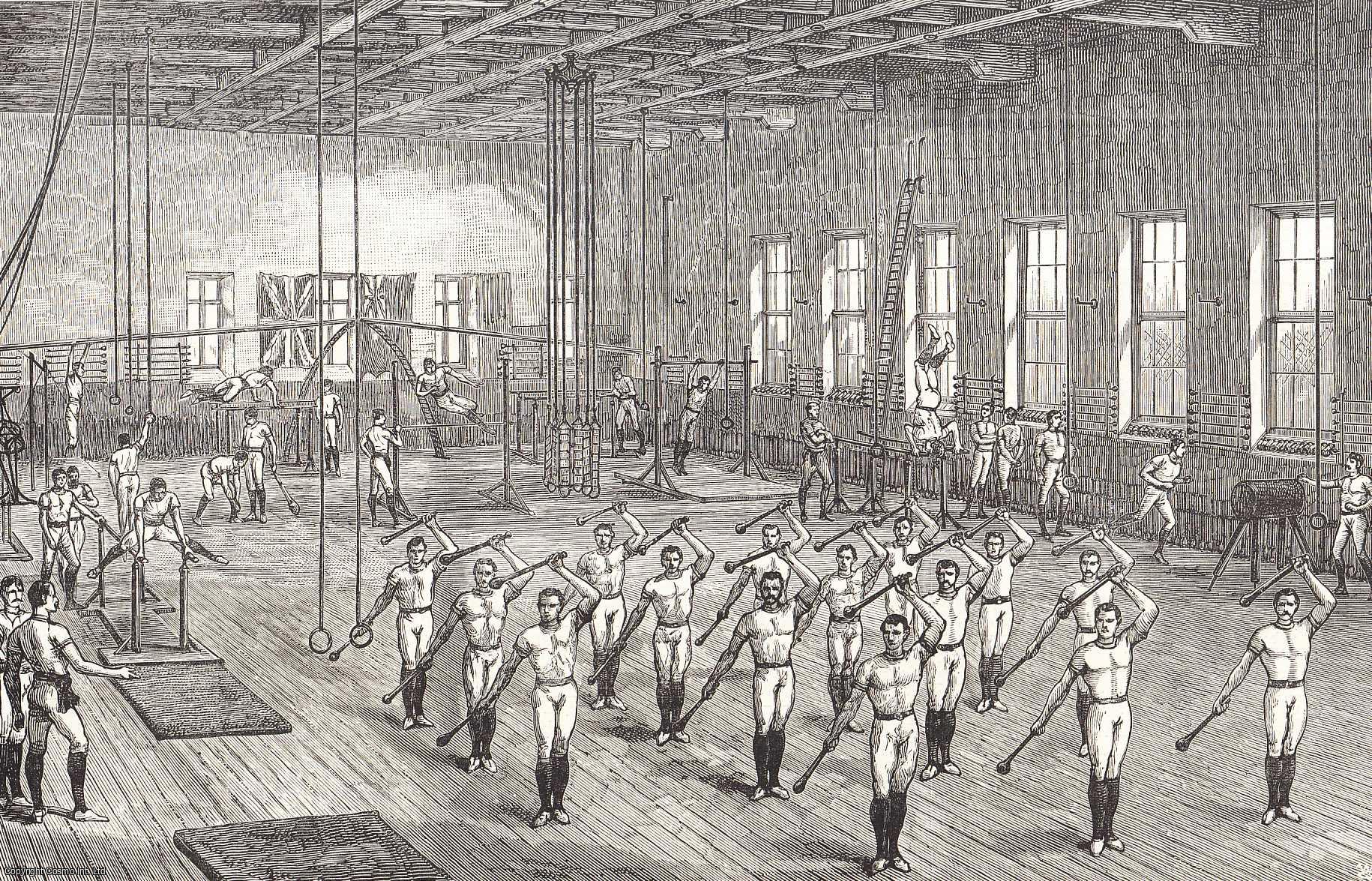 LONDON - Gymnasium of the Central Young Men's Christian Association, Long Acre, London. An original print from the Illustrated London News, 1888.