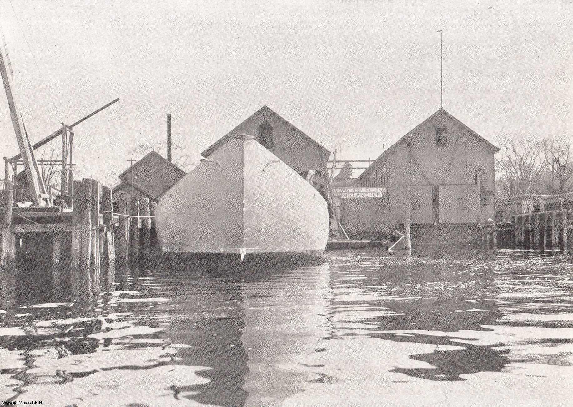 BOATS - The America Cup Defender, 'Constitution': The Bows of the Vessel and the Shop where She was Built. An original print from the Illustrated London News, 1901.