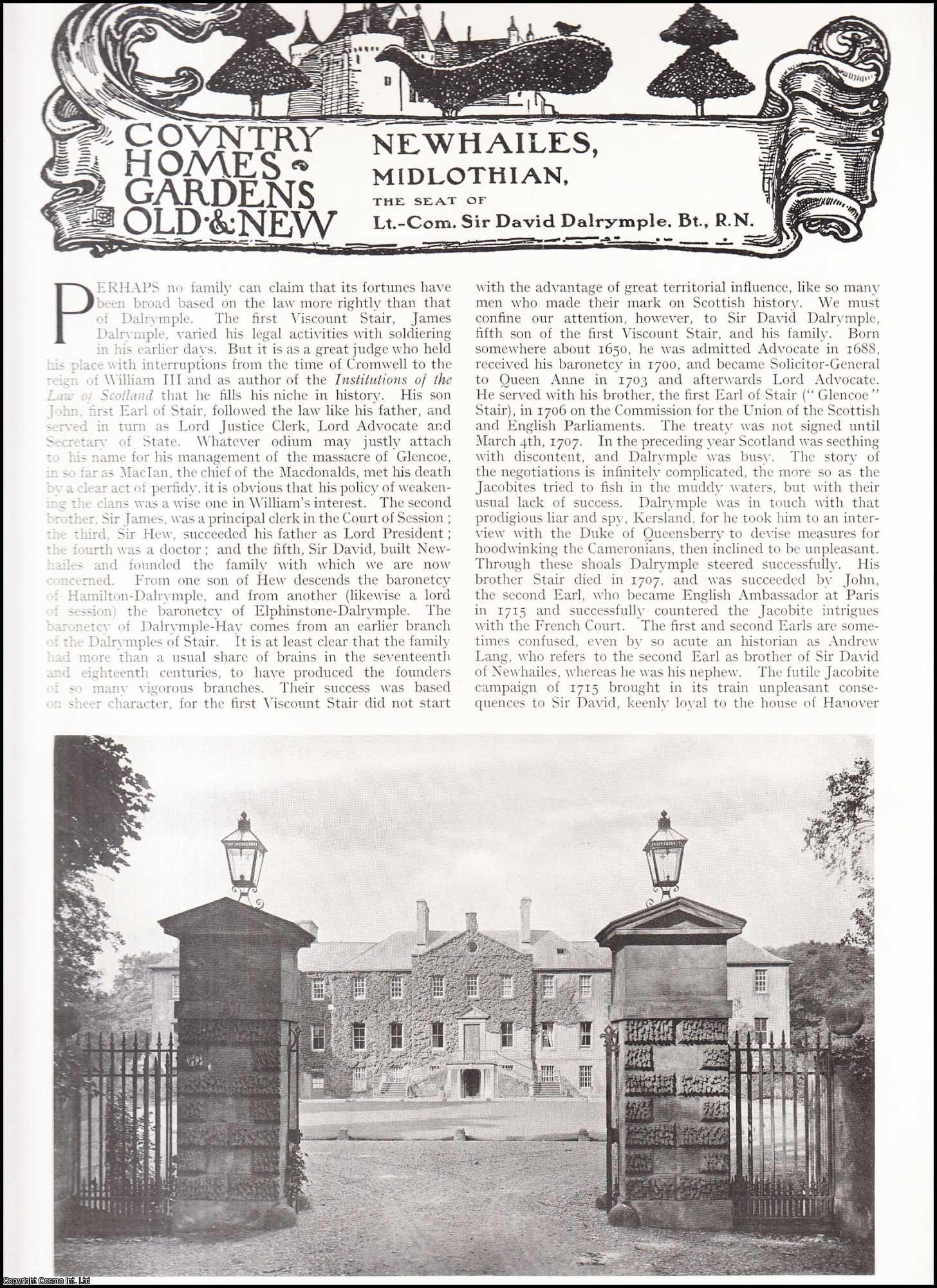 Country Life Magazine - Newhailes, Midlothian. The Seat of Lt.-Com. Sir David Dalrymple, Bart., R.N. Several pictures and accompanying text, removed from an original issue of Country Life Magazine, 1917.