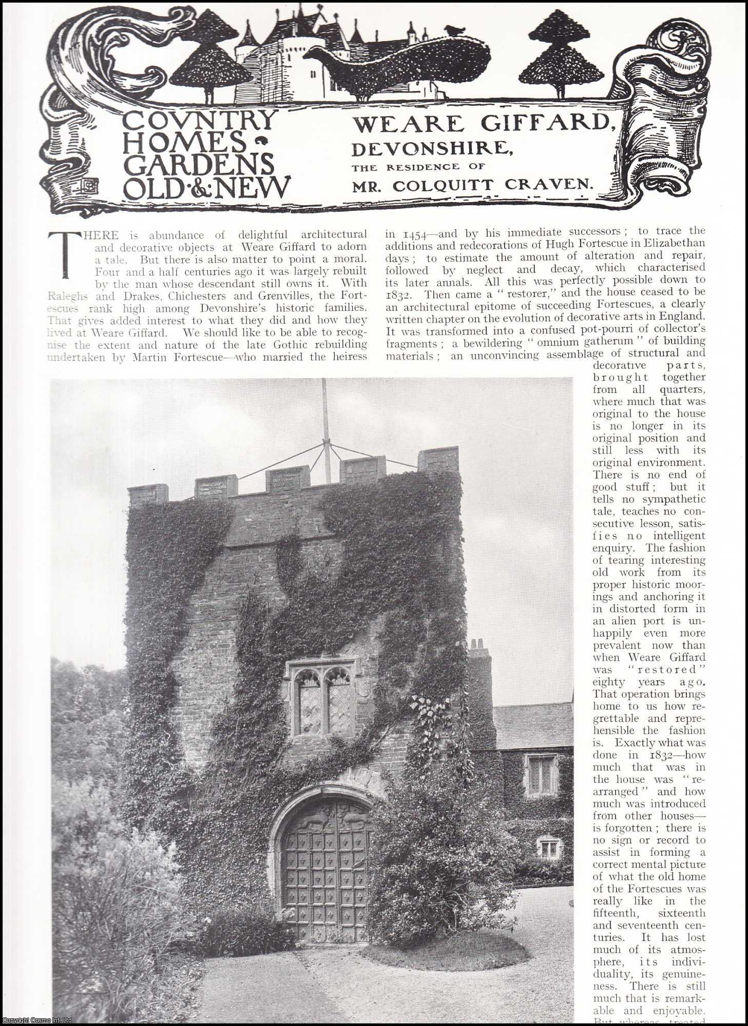Country Life Magazine - Weare Giffard, Devonshire. The Residence of Mr. Colquitt Craven. Several pictures and accompanying text, removed from an original issue of Country Life Magazine, 1915.