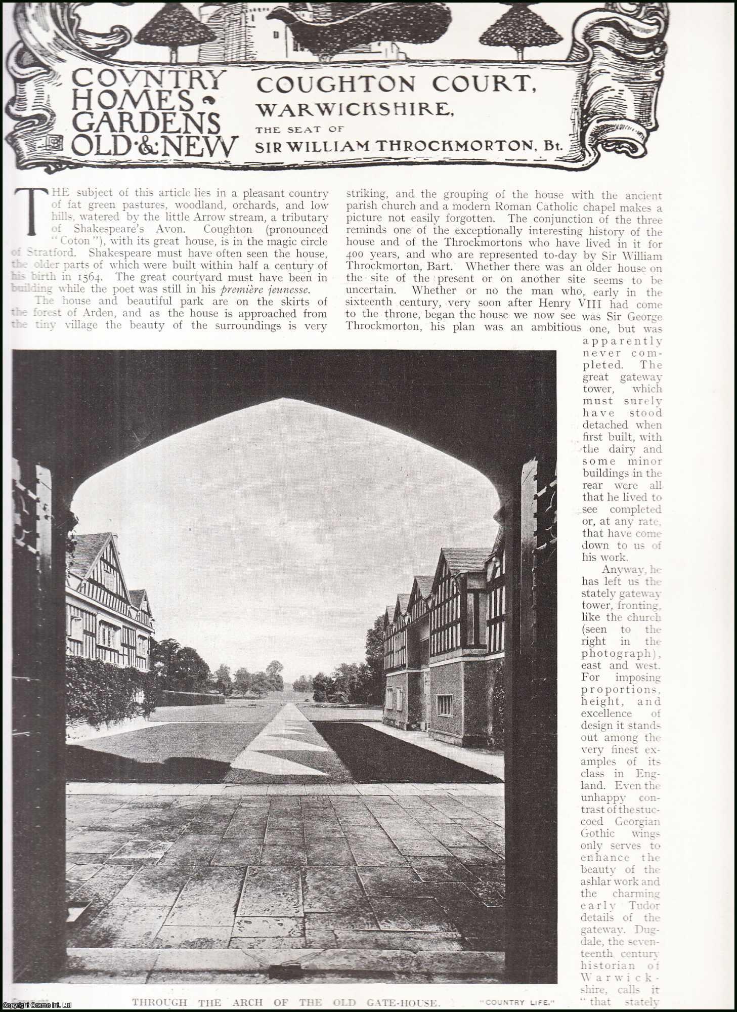 Country Life Magazine - Coughton Court, Warwickshire. The Seat of Sir William Throckmorton, Bart. Several pictures and accompanying text, removed from an original issue of Country Life Magazine, 1918.