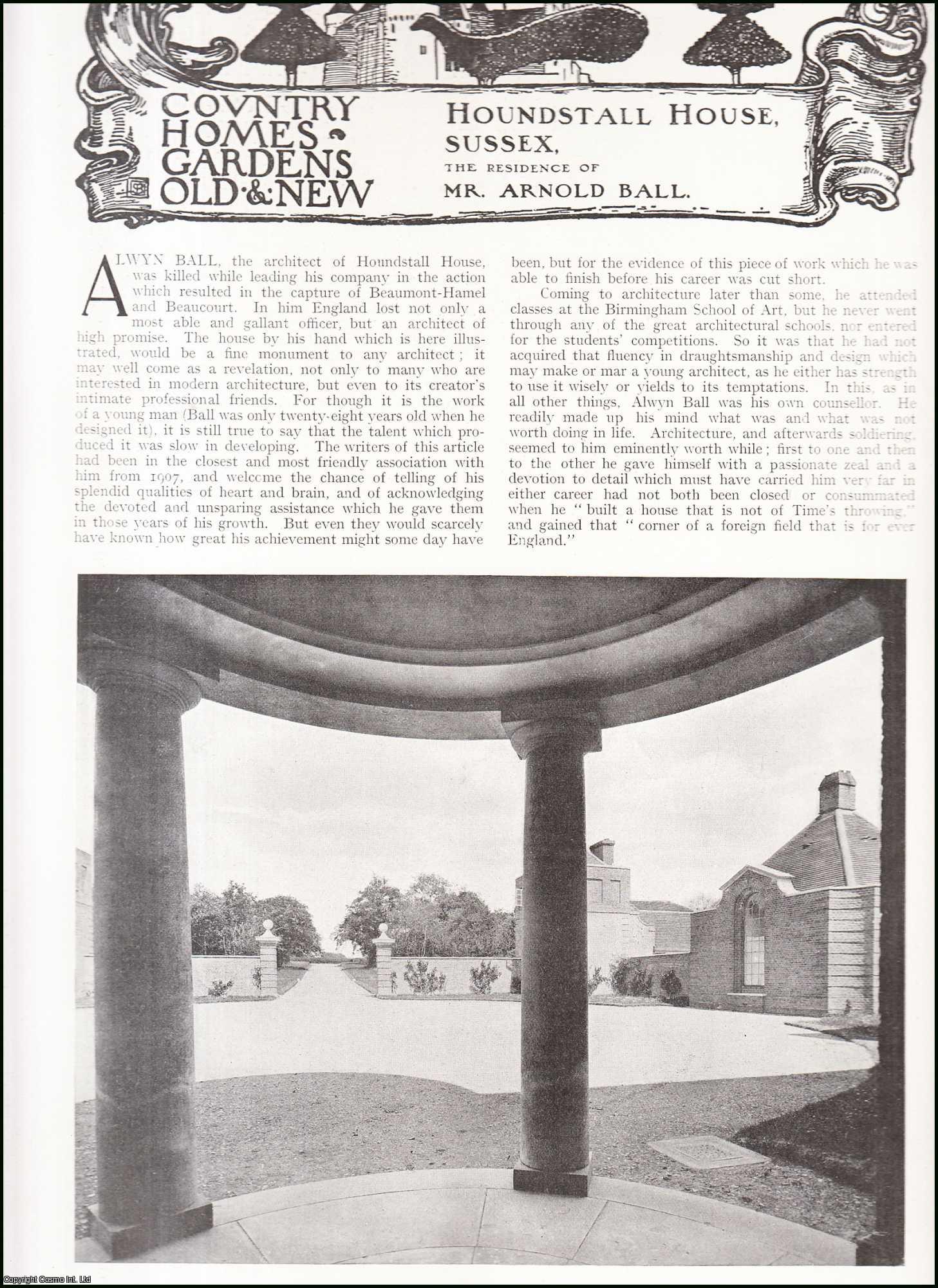 Country Life Magazine - Houndstall House, Sussex. The Residence of Mr. Arnold Ball. Several pictures and accompanying text, removed from an original issue of Country Life Magazine, 1918.
