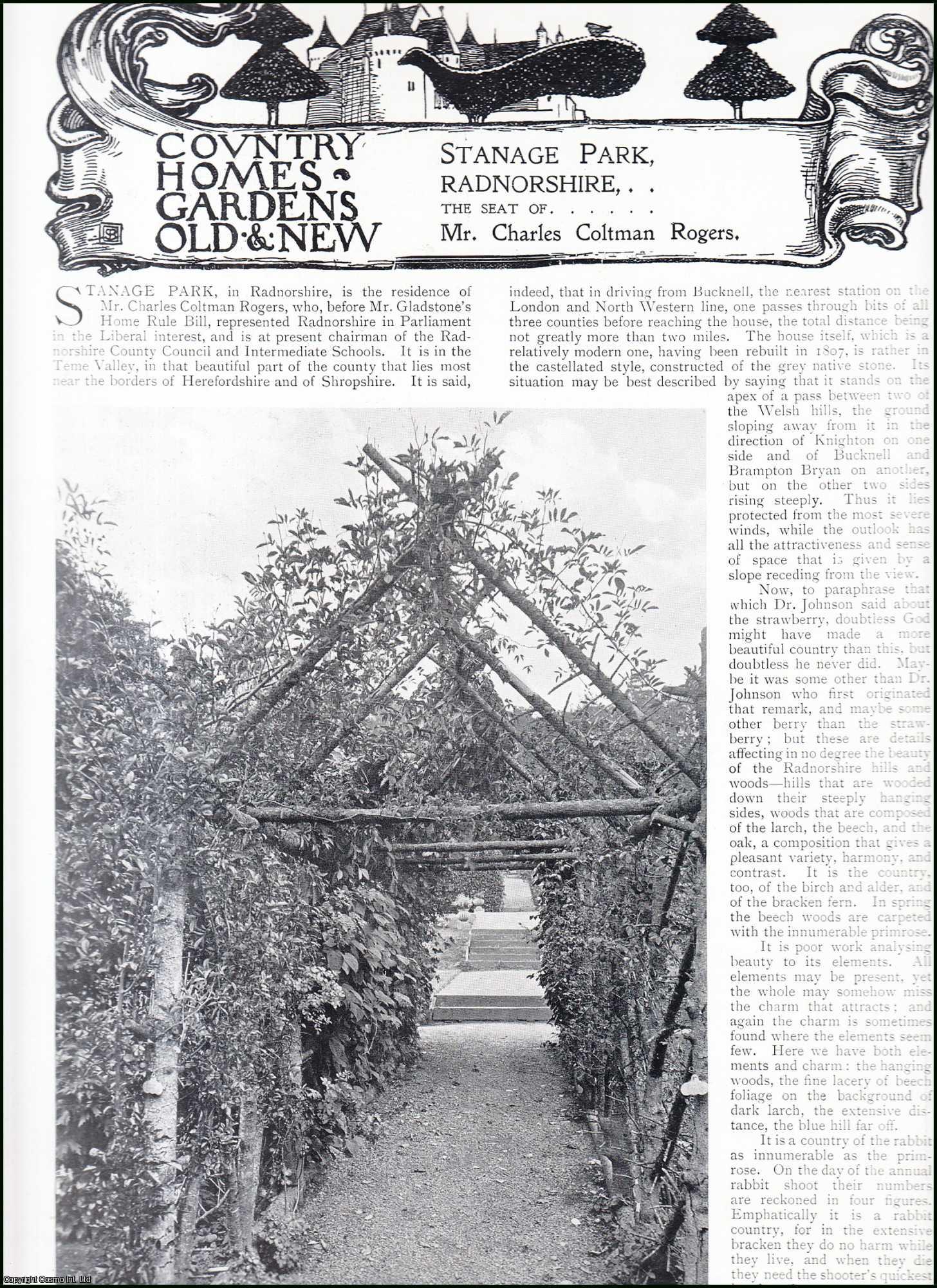 Country Life Magazine - Stanage Park, Radnorshire. The Seat of Mr. Charles Coltman Rogers. Several pictures and accompanying text, removed from an original issue of Country Life Magazine, 1900.