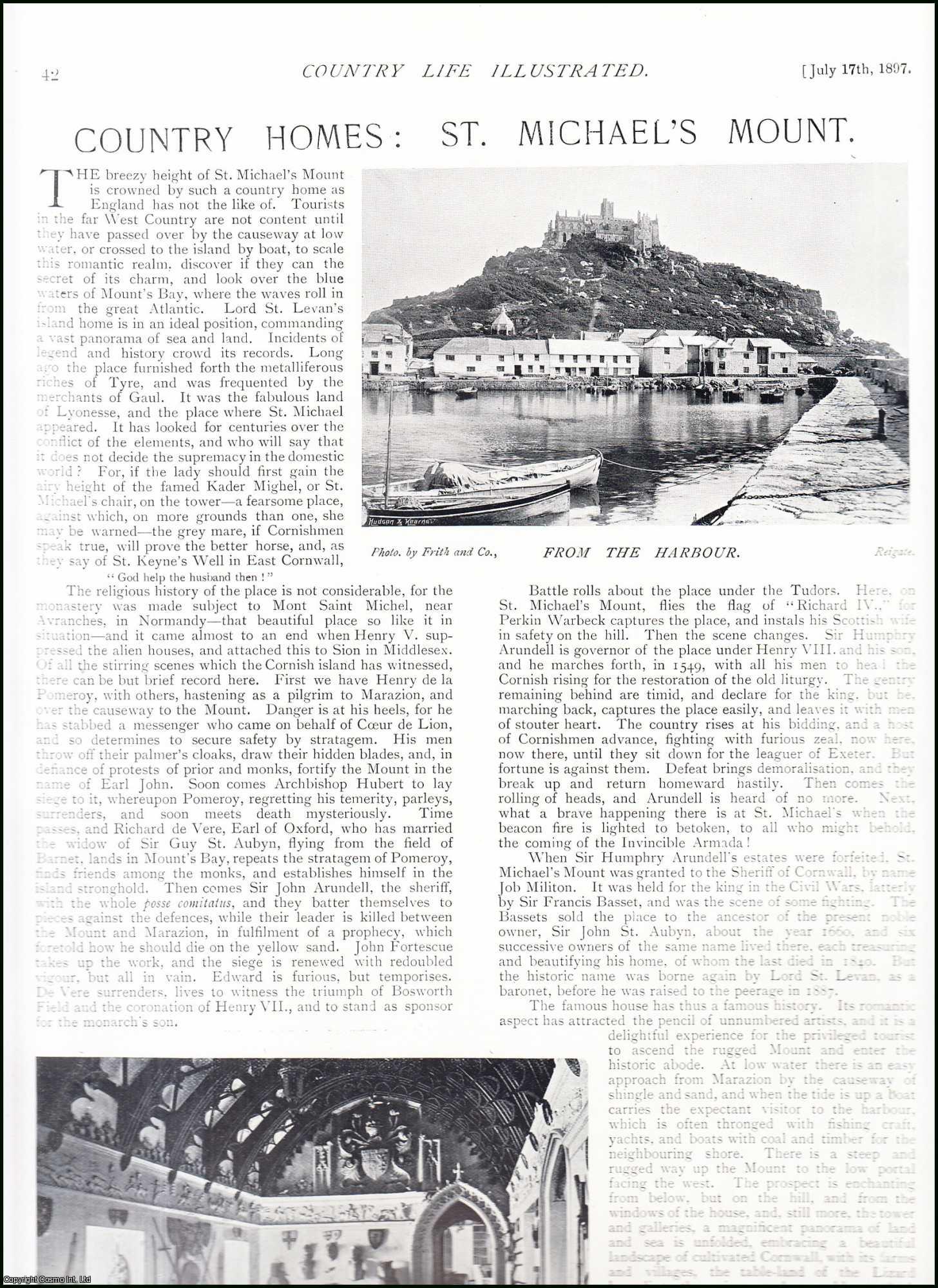 Country Life Magazine - St Michael's Mount, Cornwall. Several pictures and accompanying text, removed from an original issue of Country Life Magazine, 1897.