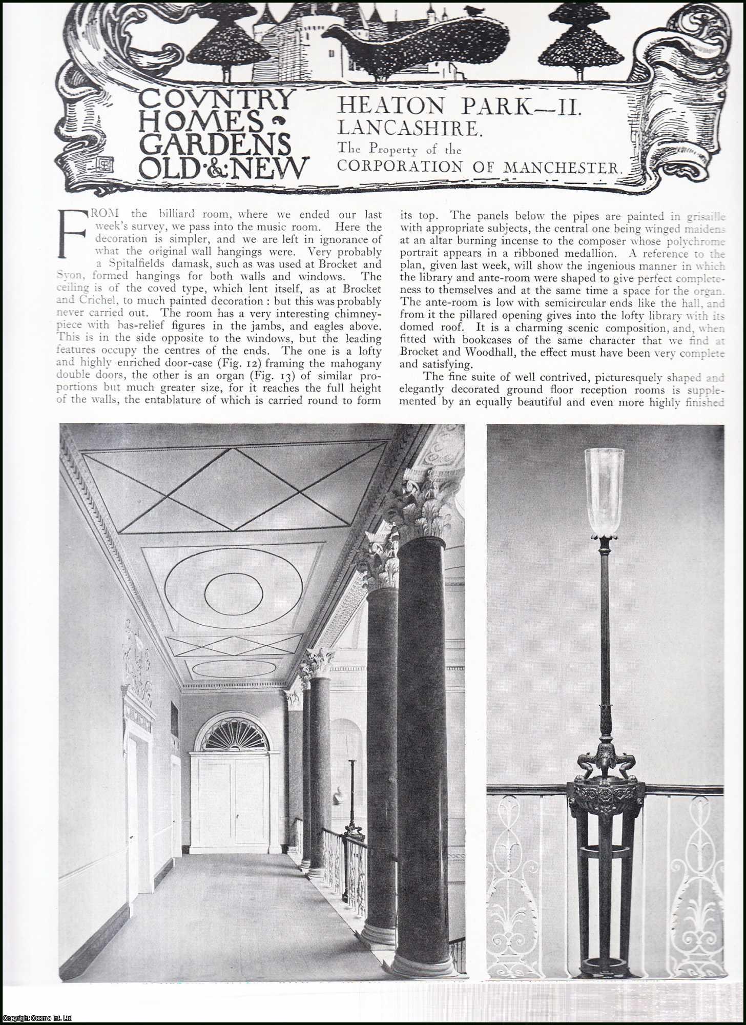 Country Life Magazine - Heaton Park, Lancashire. The Property of The Corporation of Manchester. Several pictures and accompanying text, removed from an original issue of Country Life Magazine, 1925.
