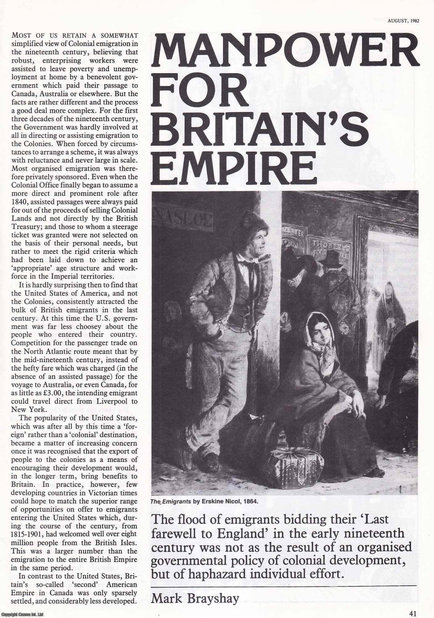Mark Brayshay - Manpower for Britain's Empire. An original article from History Today, 1982.