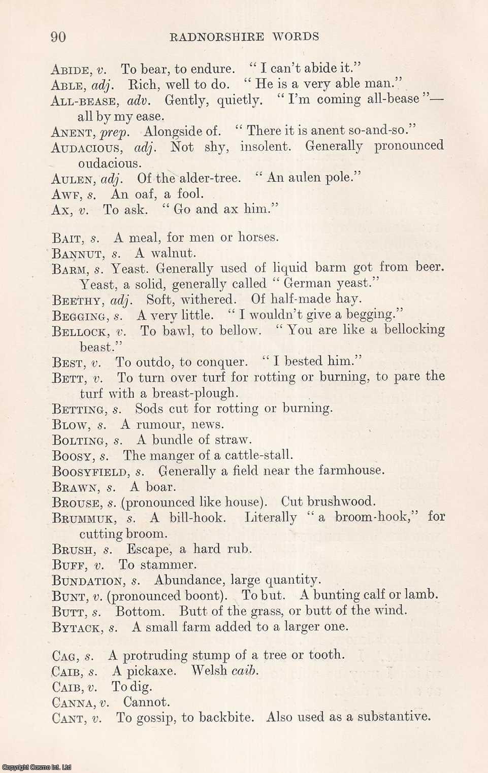 Rev. W.E.T. Morgan - Radnorshire Words. An original article from the Archaeologia Cambrensis, a Record of The Antiquities of Wales & its Marches, 1918.