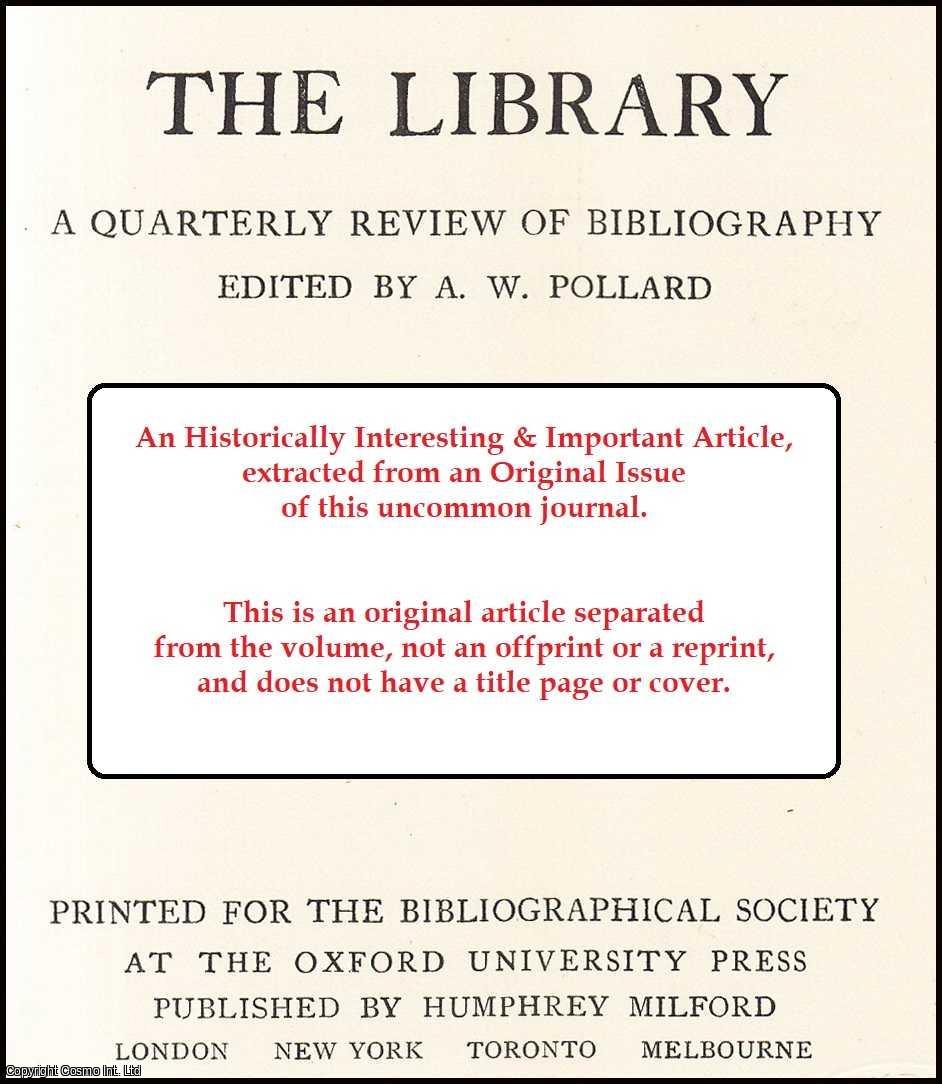 Alfred W. Pollard - Future Work on the Short-Title Catalogue of English Books, 1475-1640. An original article from the Library, a Quarterly Review of Bibliography, 1928.