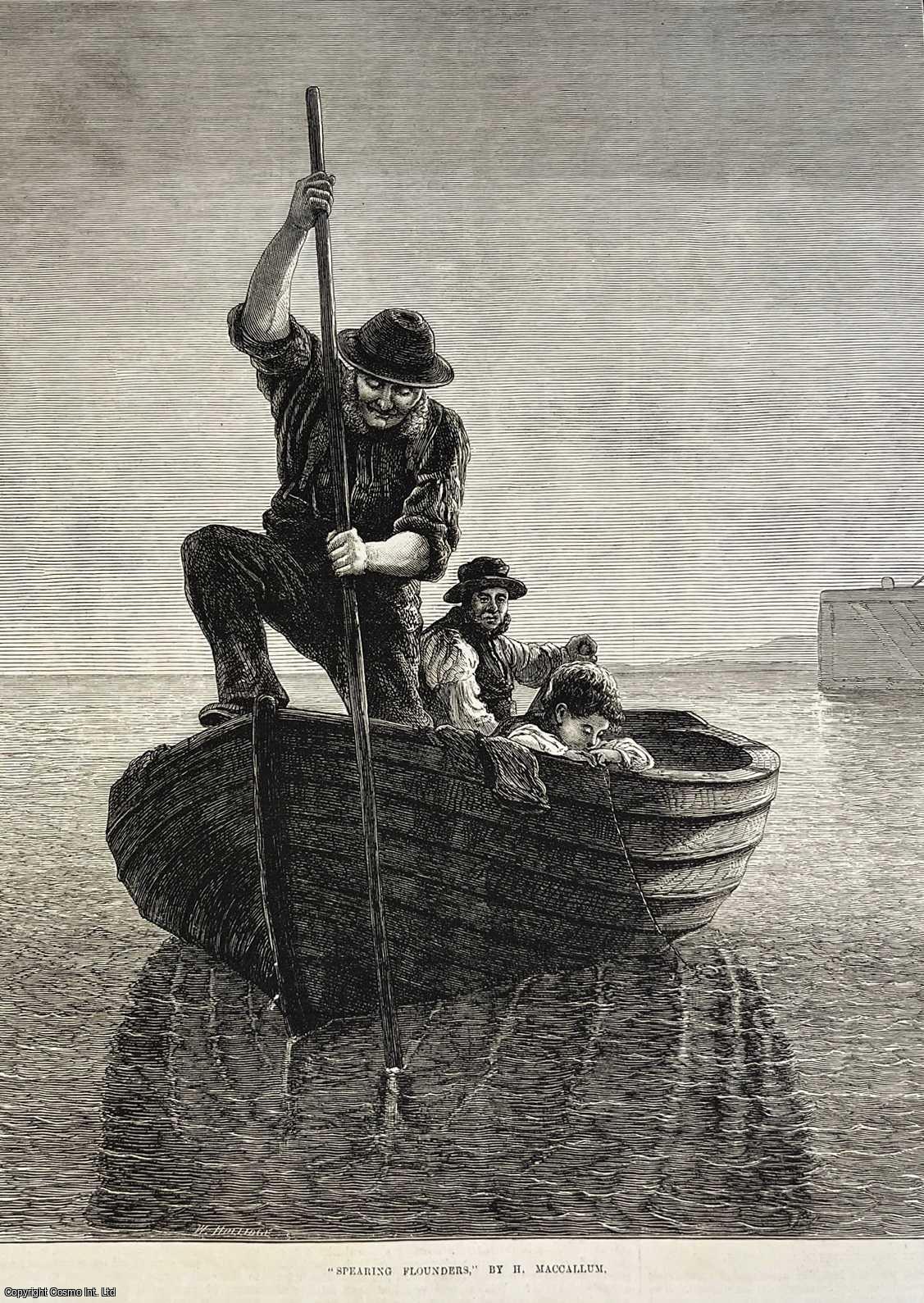 FISHING - Spearing Flounders' by H. MacCallum. An original print from the Illustrated London News, 1871.