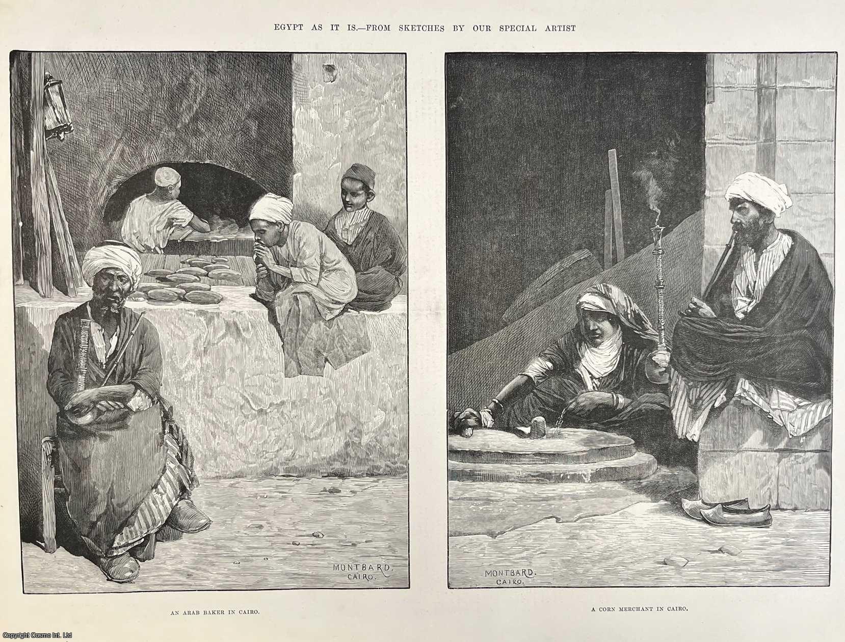 EGYPT - An Arab Baker in Cairo' and 'A Corn Merchant in Cairo'. An original print from the Illustrated London News, 1882.