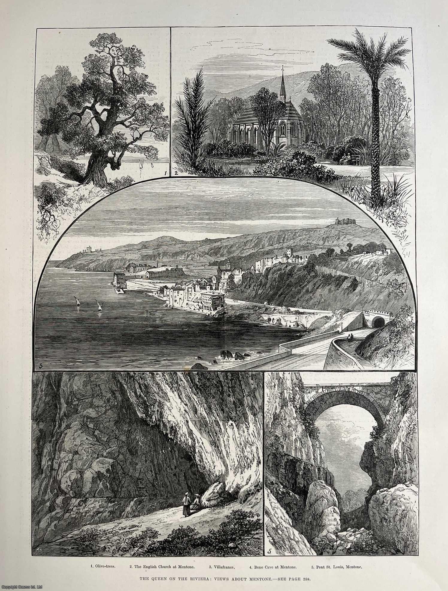 FRANCE - Views of Mentone, France; the Queen of the Riviera. An original print from the Illustrated London News, 1882.