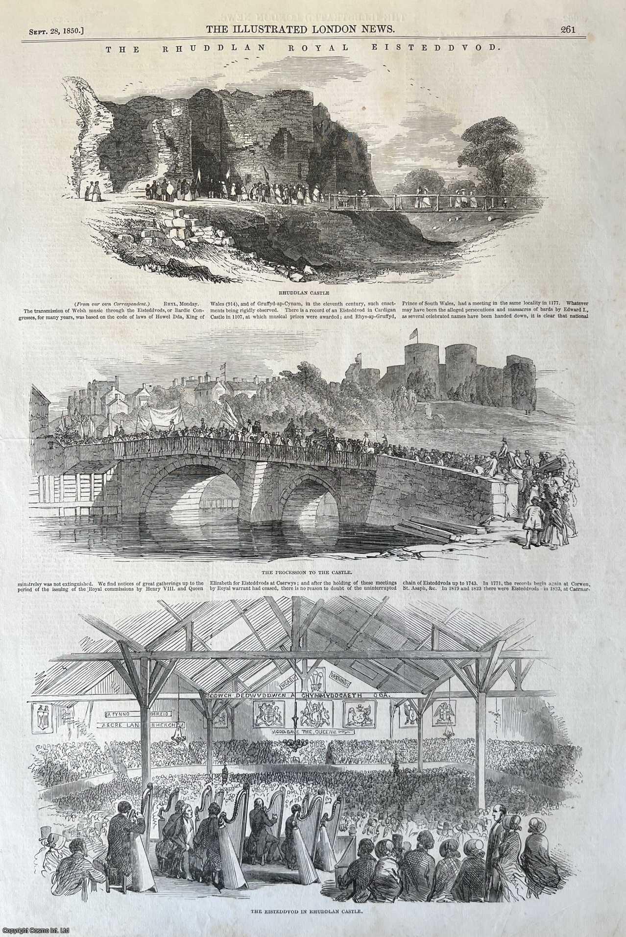 EISTEDDFOD - The Rhuddlan Royal Eisteddfod. An original print from the Illustrated London News, 1850.