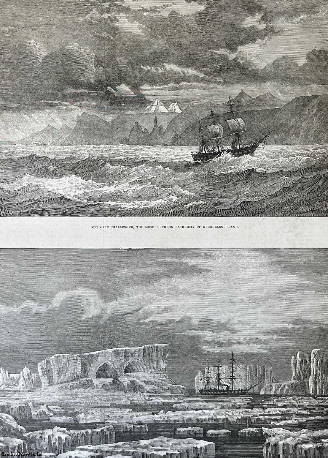 EXPEDITION - H.M.S. Challenger's Scientific Ocean Surveying Expedition. An original print from the Illustrated London News, 1874.