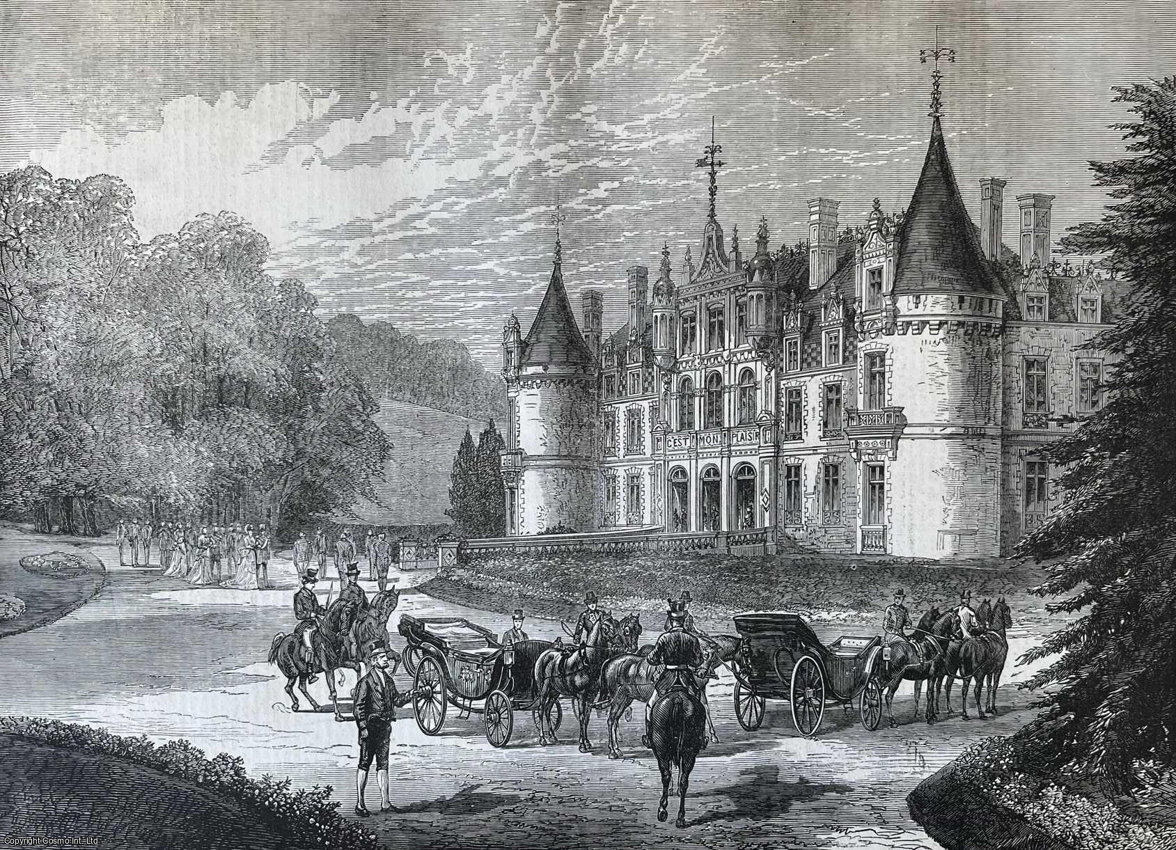 FRANCE - Chateau d'Esclimont, Home of the Duke de la Rochefoucauld-Bisaccia, St. Symphorien. An original print from the Illustrated London News, 1874.