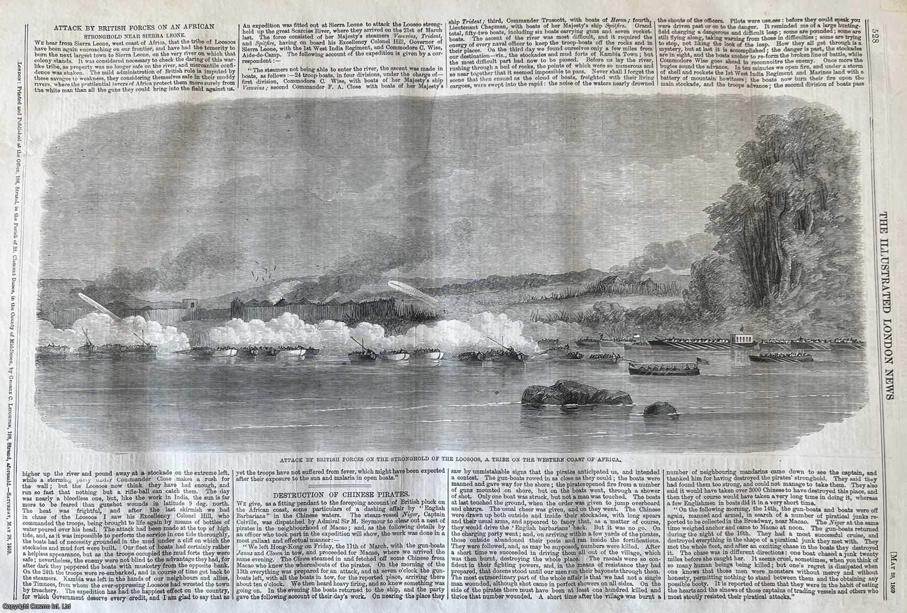 SIERRA LEONE - Attack by British Forces on the Stronghold of the Loosoos near Sierra Leone. An original print from the Illustrated London News, 1859.