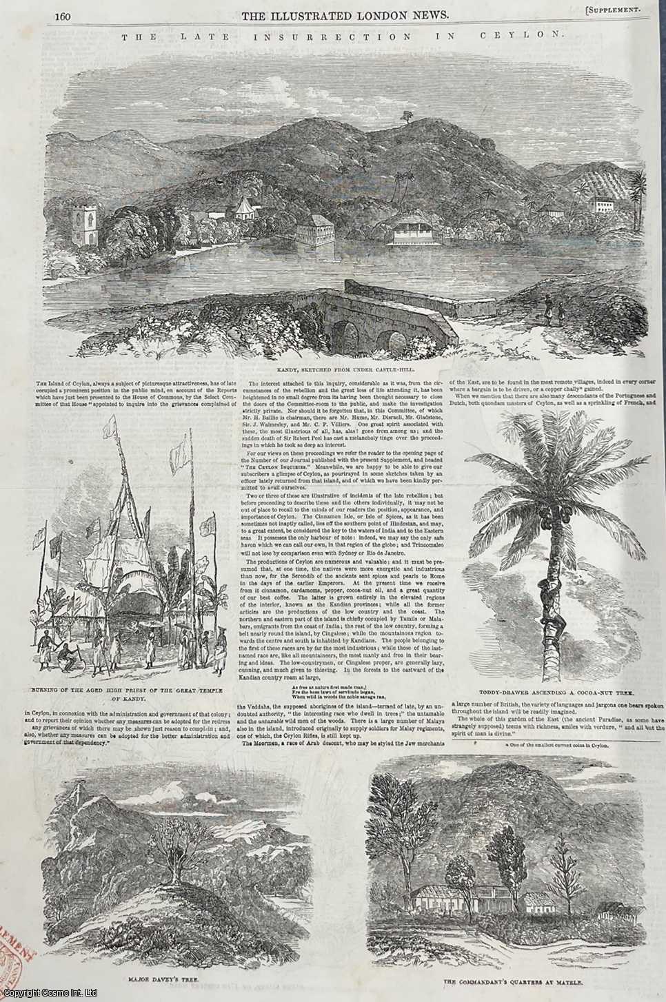 SRI LANKA - Insurrection in Ceylon. A collection of original woodcut engravings, with accompanying text from the Illustrated London News, 1850.